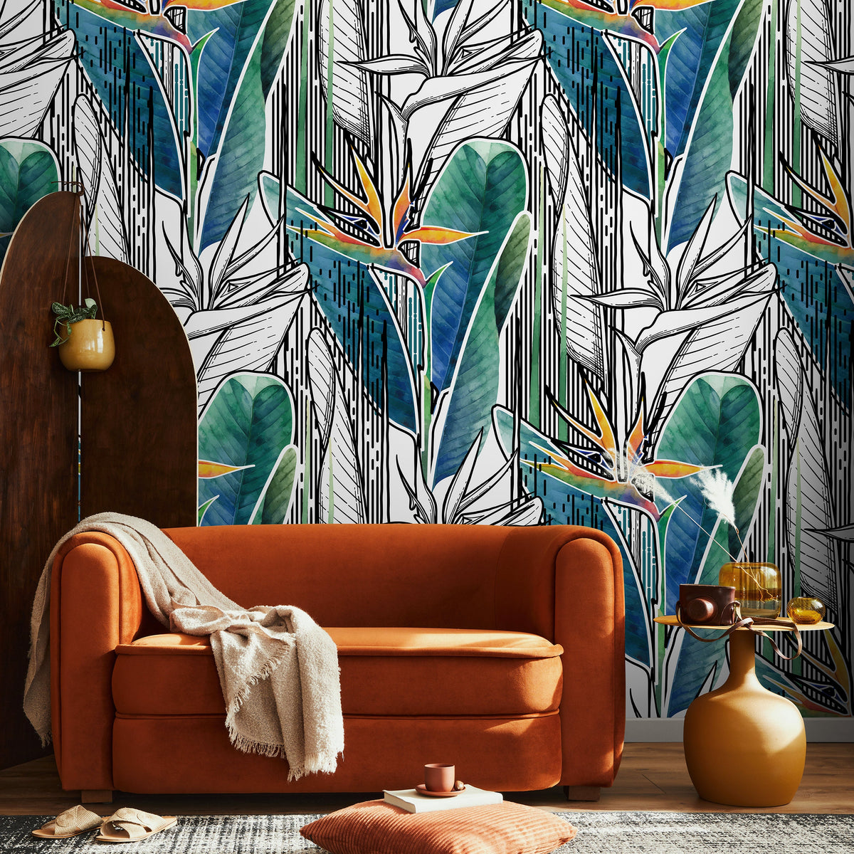 Removable Wallpaper Peel and Stick Wallpaper Wall Paper Wall Mural - Pop Banana Leaf Wallpaper Tropical Wallpaper - A522