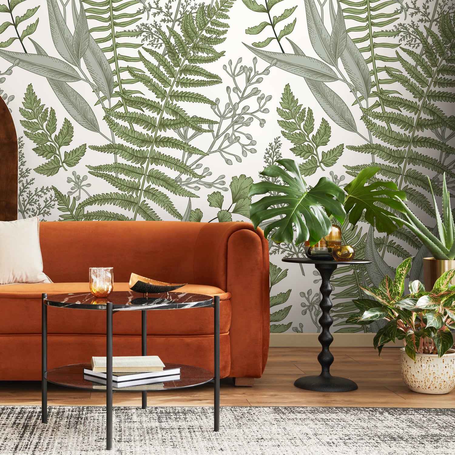 Removable Wallpaper Scandinavian Wallpaper Temporary Wallpaper Ferns Wallpaper Peel and Stick Wallpaper Wall Paper - A530