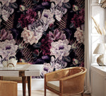 Removable Wallpaper Scandinavian Wallpaper Temporary Wallpaper Dark Floral Wallpaper Peel and Stick Wallpaper Wall Paper - A850