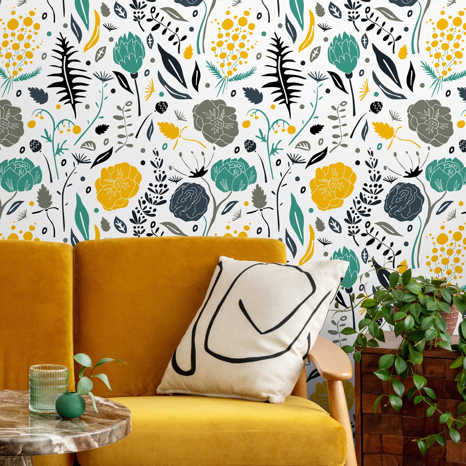 Removable Wallpaper Scandinavian Wallpaper Temporary Wallpaper Flowers Wallpaper Peel and Stick Wallpaper Wall Paper - A861