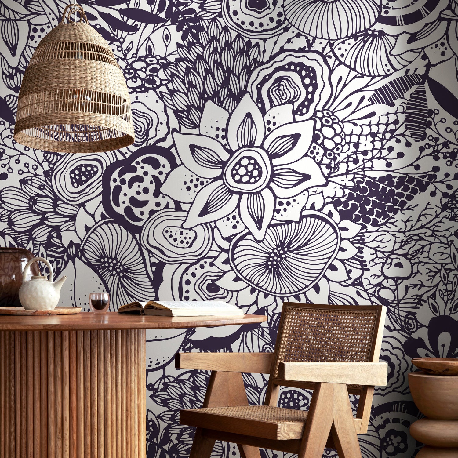 Removable Wallpaper Peel and Stick Wallpaper Wall Paper Wall Mural - Flower Wallpaper Blue Wallpaper - B421