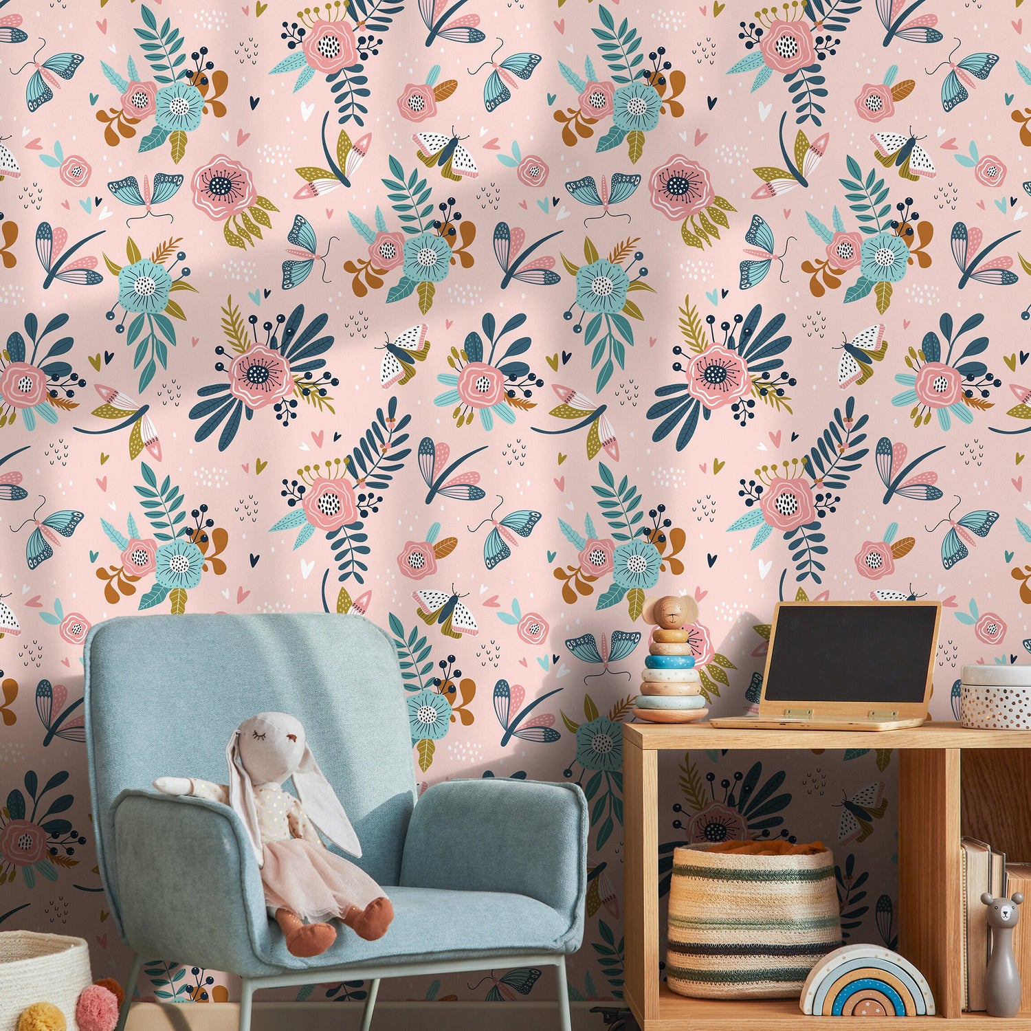 Removable Wallpaper Peel and Stick Wallpaper Wall Paper - Floral Wallpaper - Rainbow Wallpaper - B512