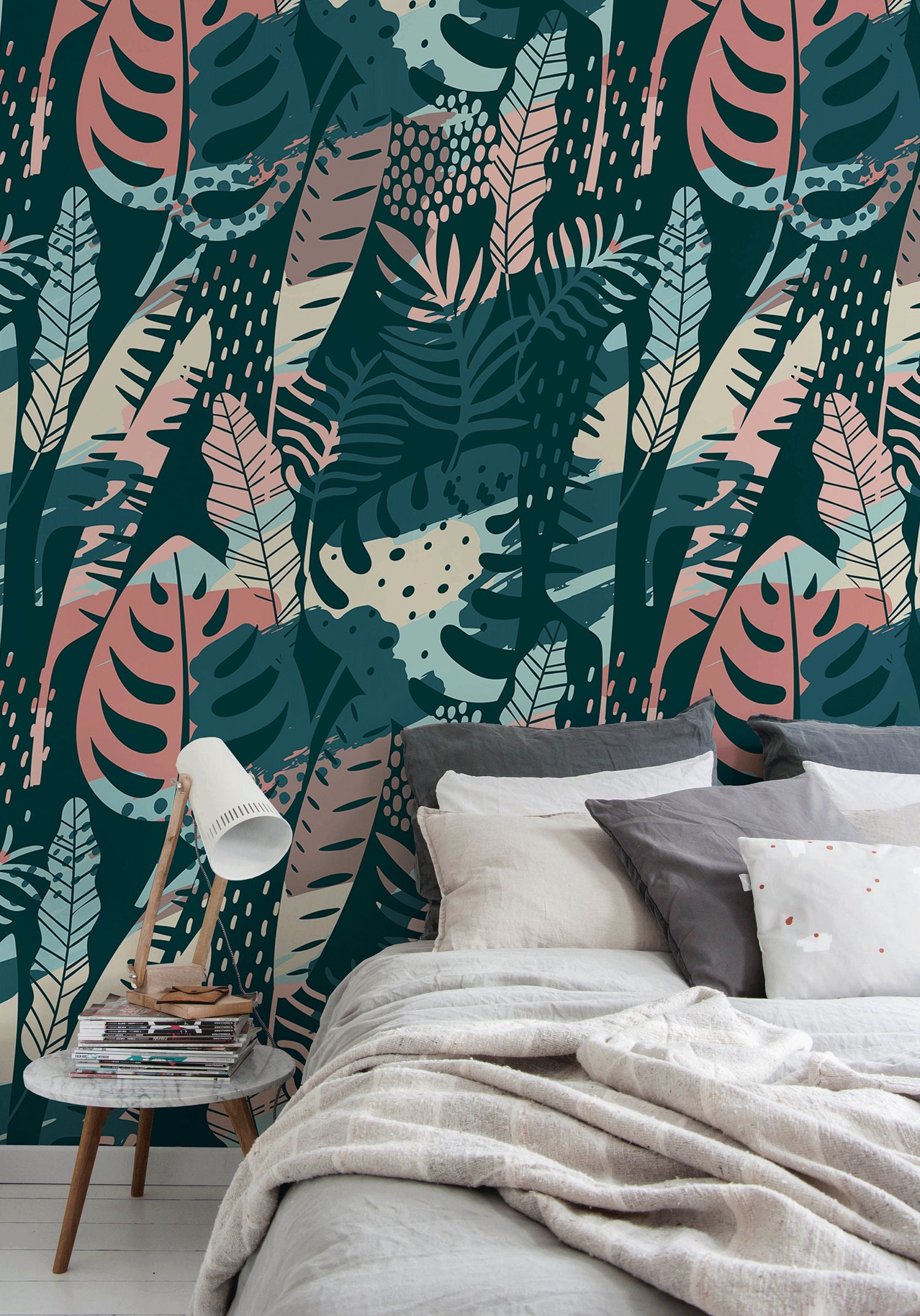 Wallpaper Peel and Stick Wallpaper Removable Wallpaper Home Decor Wall Decor Room Decor / Tropical Abstract Monstera Leaf Wallpaper - A832