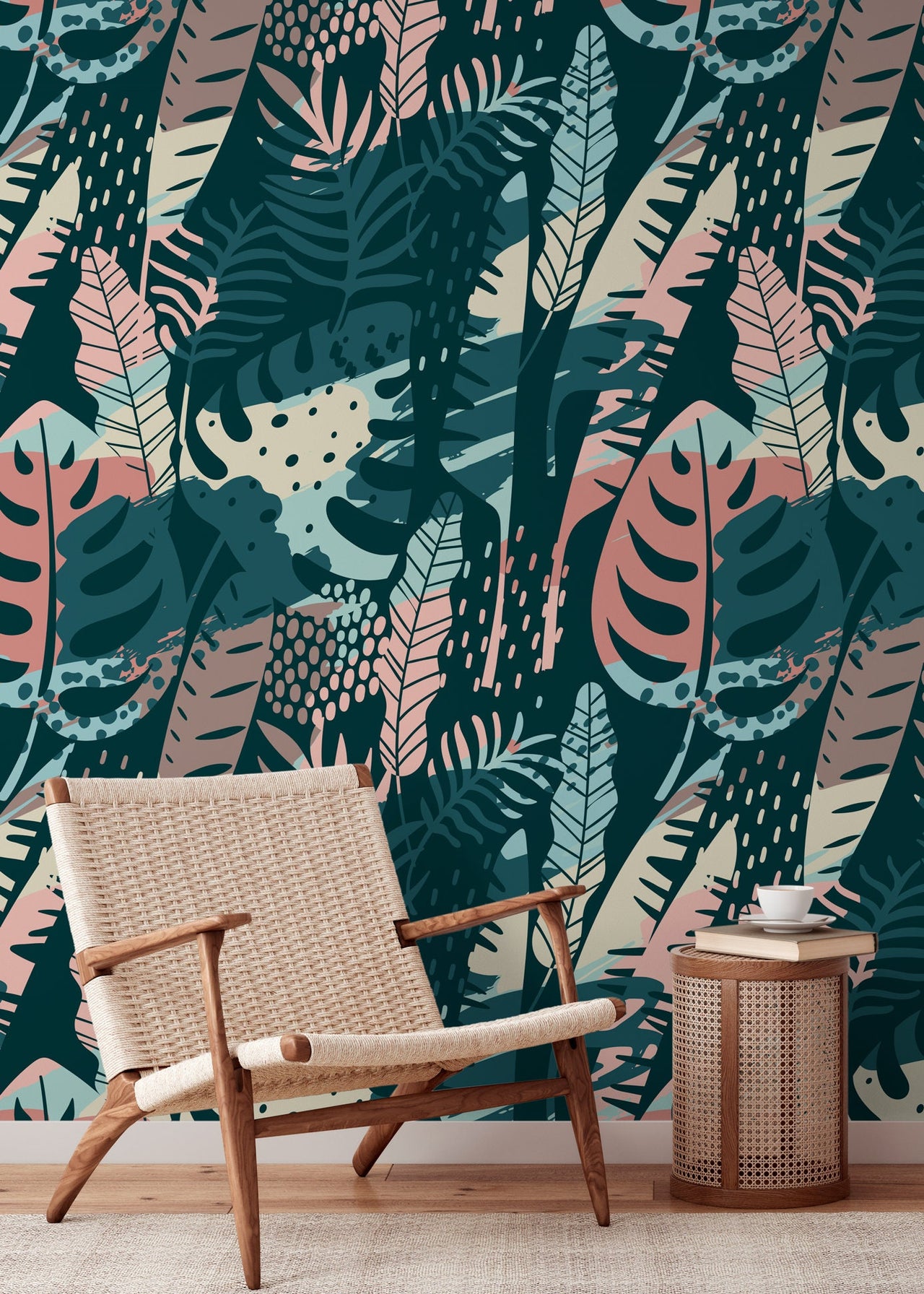 Wallpaper Peel and Stick Wallpaper Removable Wallpaper Home Decor Wall Decor Room Decor / Tropical Abstract Monstera Leaf Wallpaper - A832