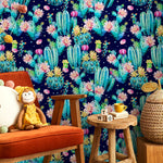 Floral Cactus Wallpaper Watercolor Wallpaper Peel and Stick and Traditional Wallpaper - B022