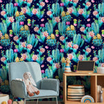 Floral Cactus Wallpaper Watercolor Wallpaper Peel and Stick and Traditional Wallpaper - B022