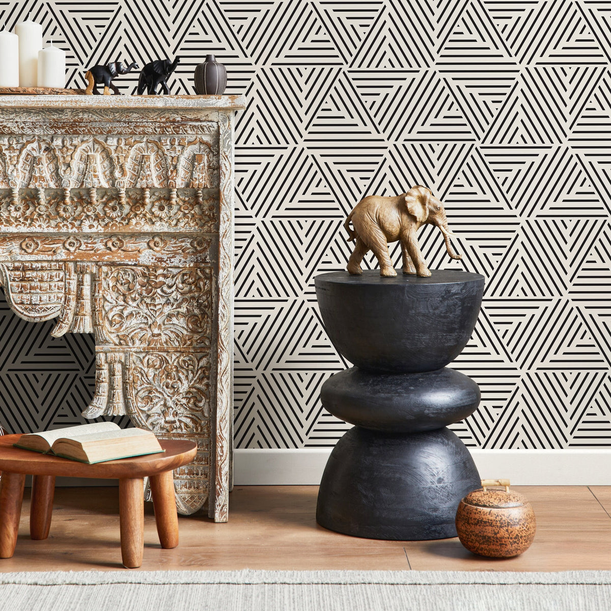 Black and White Geometric Wallpaper Modern Peel and Stick and Traditional Wallpaper - B077