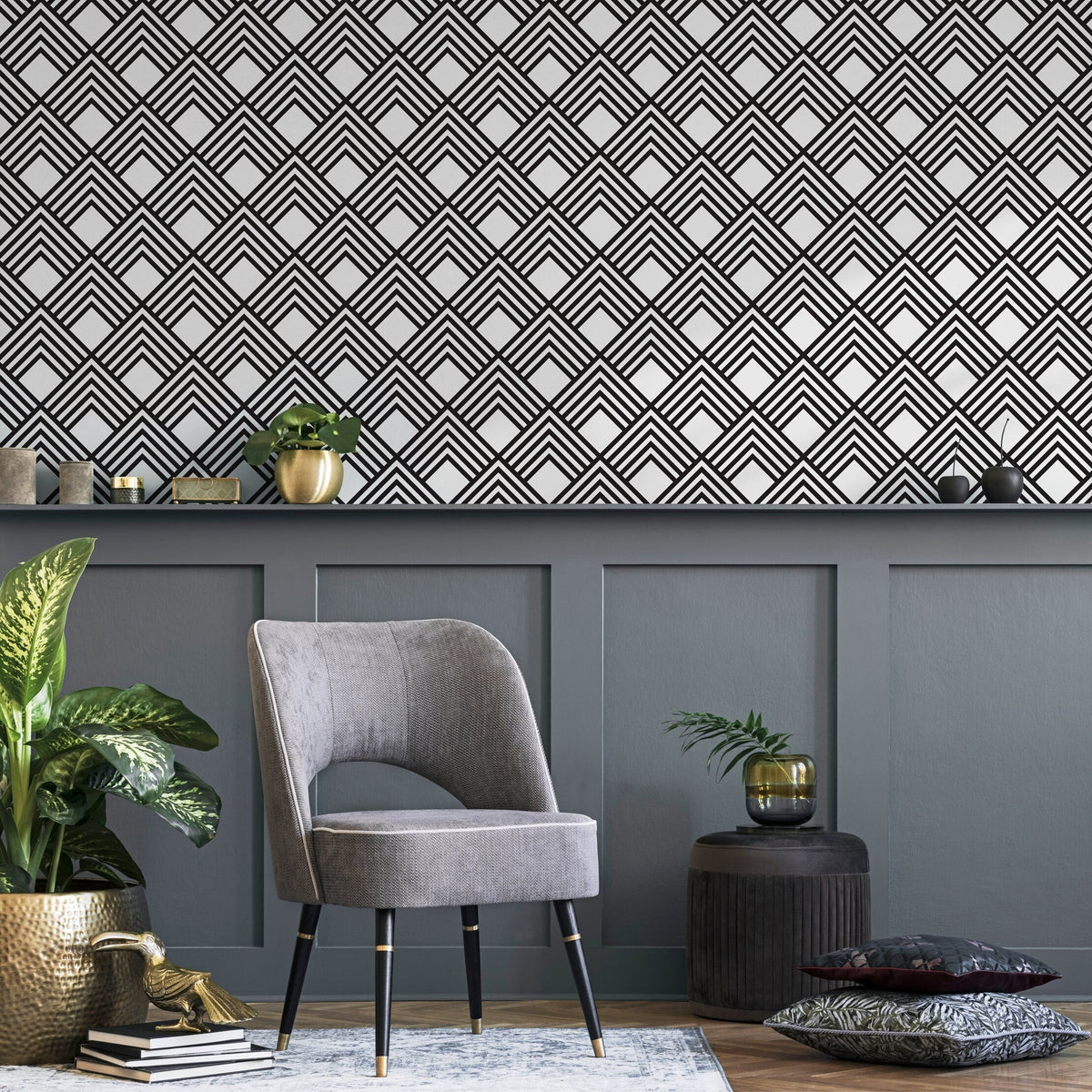 Removable Wallpaper Peel and Stick Wallpaper Wall Paper Wall Mural - Black and White Minimal Wallpaper - B084