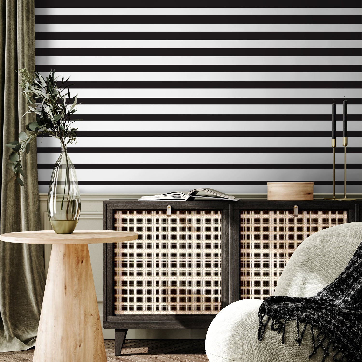 Removable Wallpaper Peel and Stick Wallpaper Wall Paper Wall Mural - Black and White Stripes - B112