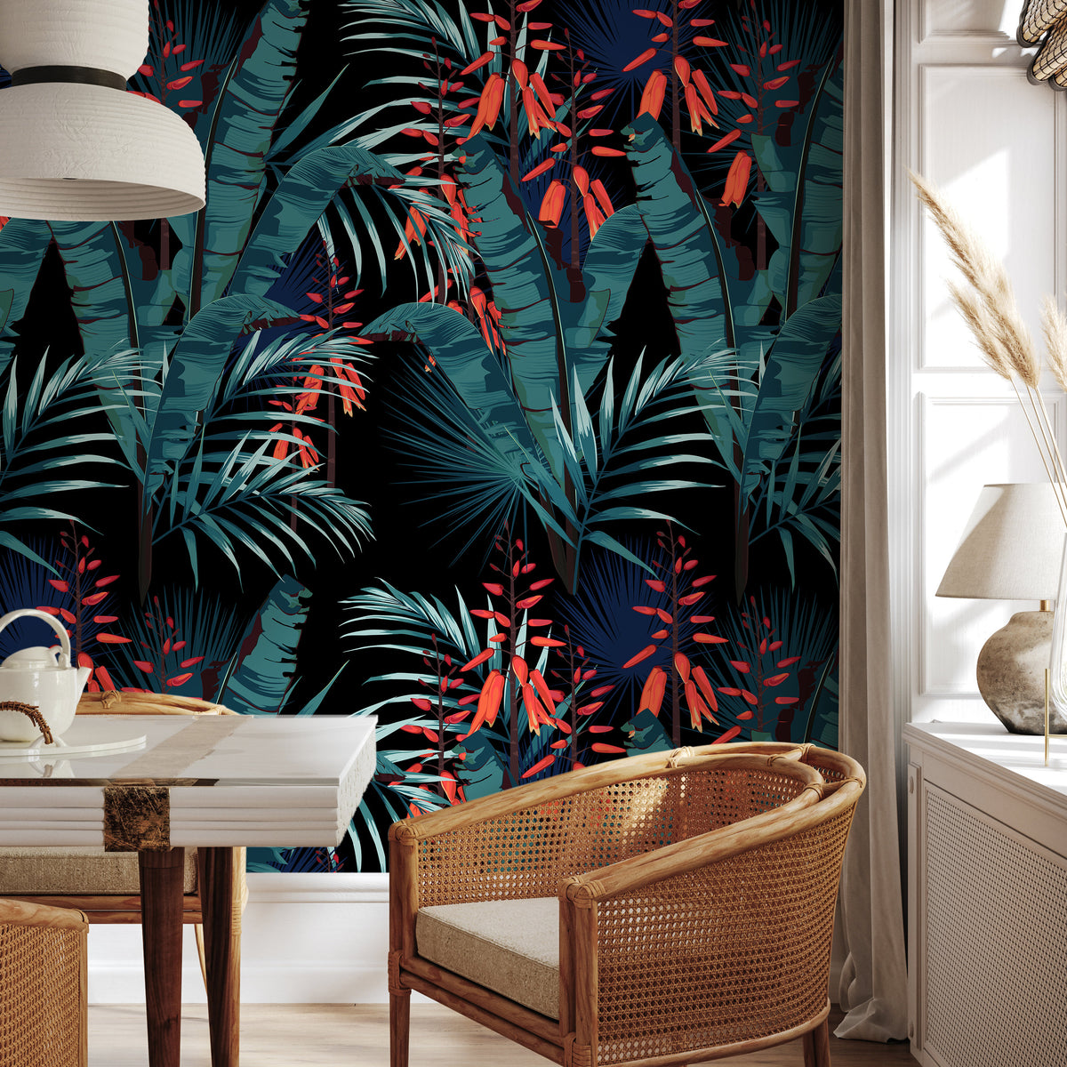 Removable Wallpaper Scandinavian Wallpaper Temporary Wallpaper Eclectic Tropical Wallpaper Peel and Stick Wallpaper Wall Paper Boho - B143