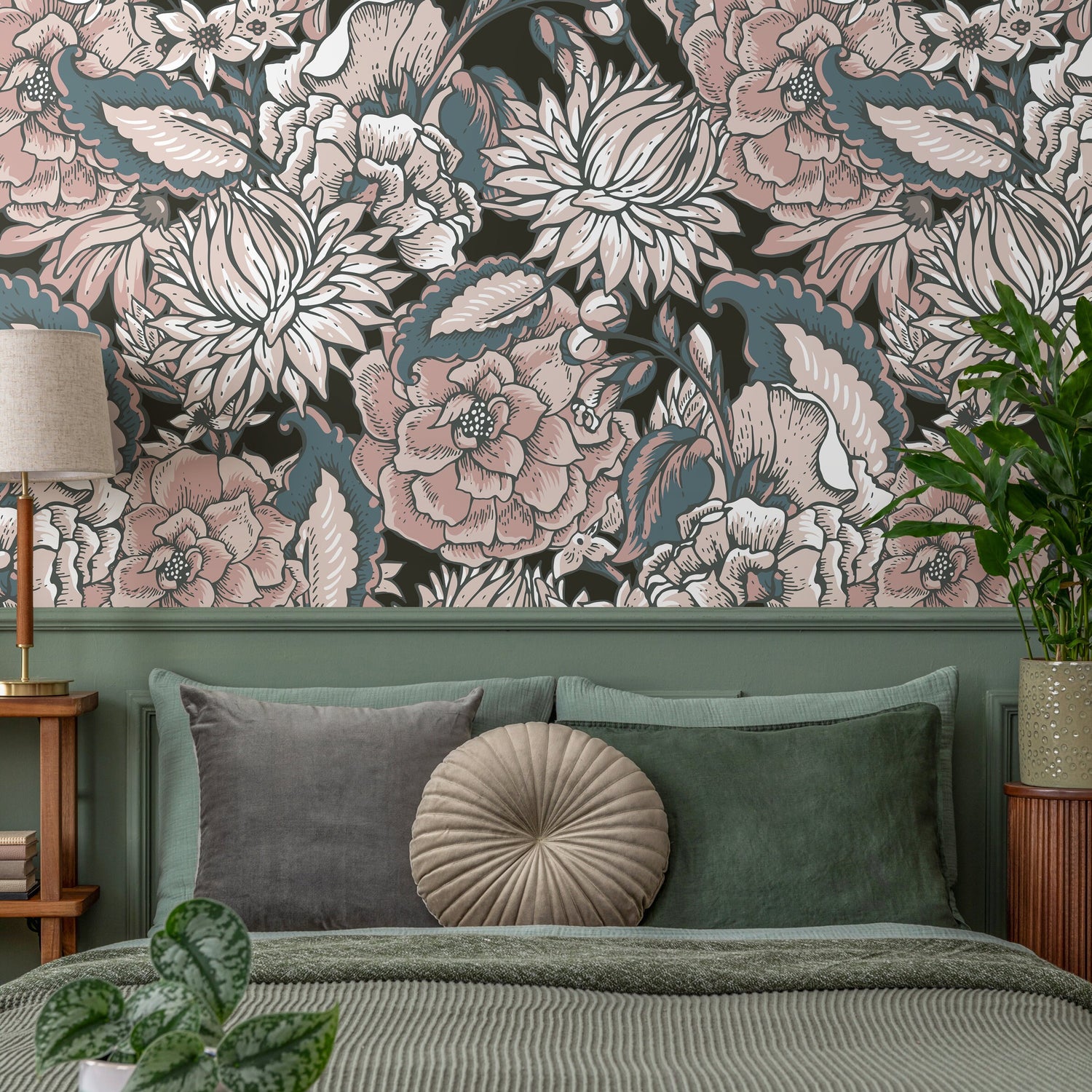 Removable Wallpaper Scandinavian Wallpaper Temporary Wallpaper Contemporary Floral Wallpaper Peel and Stick Wallpaper Wall Paper - B164