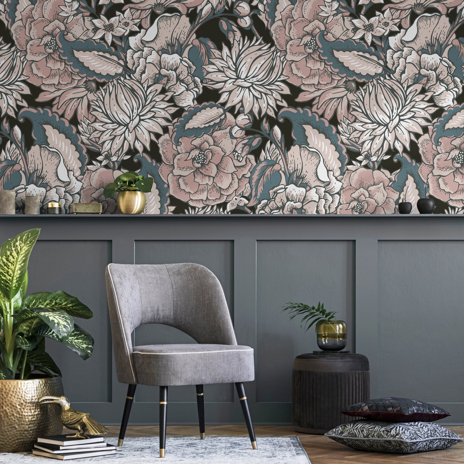 Removable Wallpaper Scandinavian Wallpaper Temporary Wallpaper Contemporary Floral Wallpaper Peel and Stick Wallpaper Wall Paper - B164