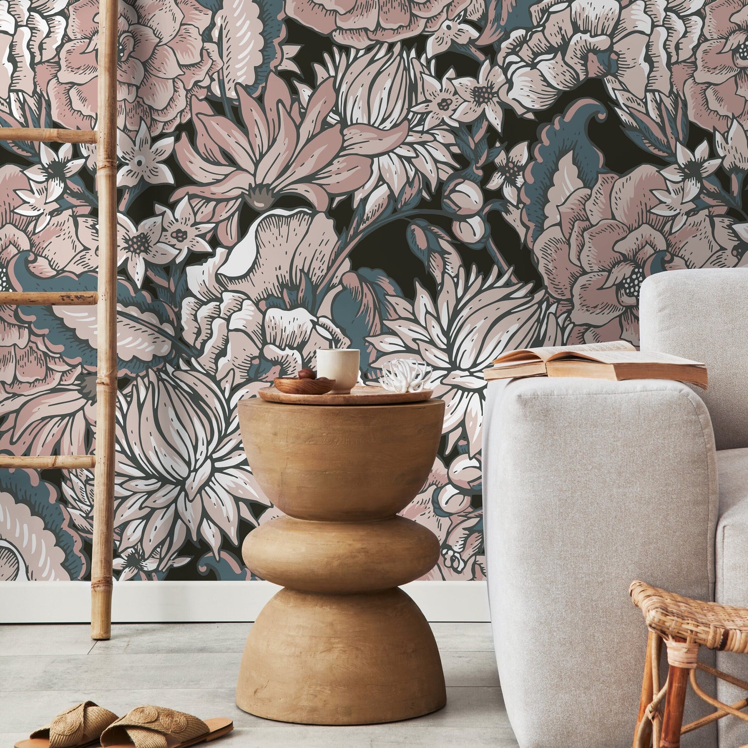 Removable Wallpaper Scandinavian Wallpaper Temporary Wallpaper Contemporary Floral Wallpaper Peel and Stick Wallpaper Wall Paper - B164