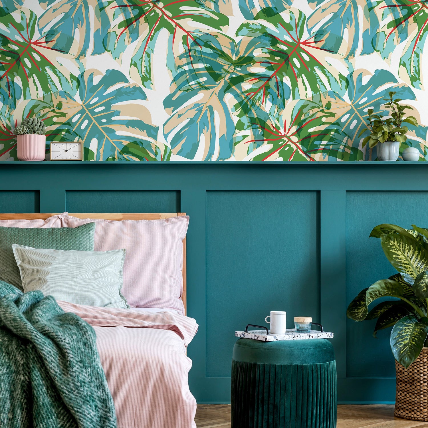 Removable Wallpaper Peel and Stick Wallpaper Wall Paper Wall Mural - Pop Art Monstera Tropical Wallpaper - B174