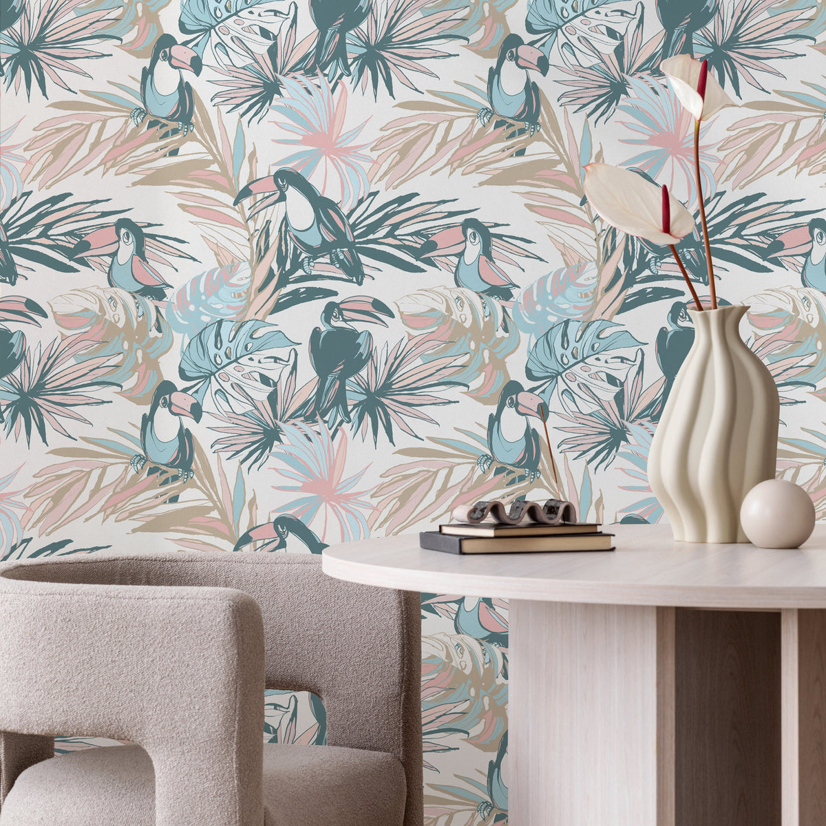 Toucan Tropical Colorful Wallpaper - Removable Wallpaper Peel and Stick Wallpaper Wall Paper Wall Mural - B249