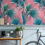 Wallpaper Peel and Stick Wallpaper Removable Wallpaper Home Decor Wall Art Wall Decor Room Decor / Pink Tropical Leaves Wallpaper - B251