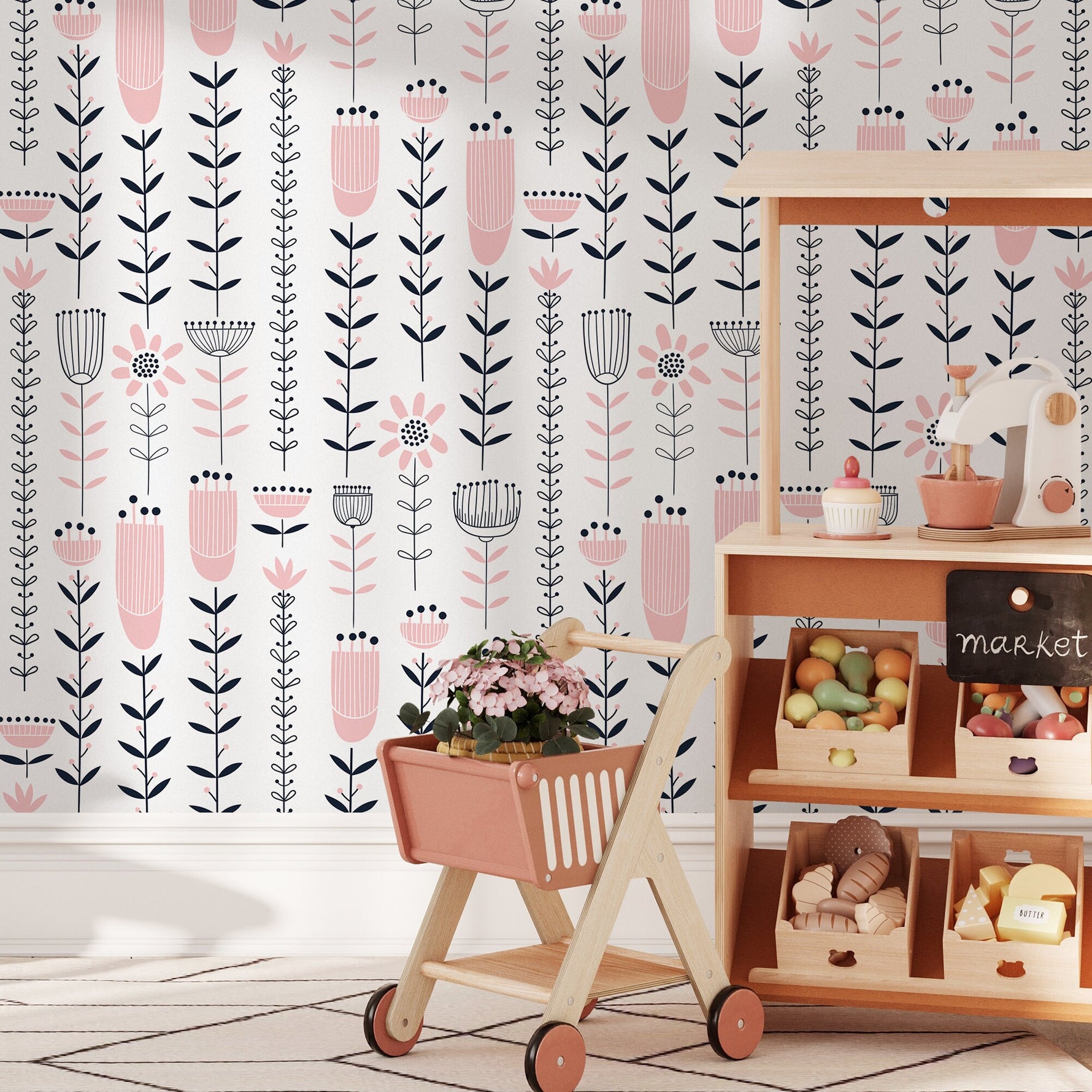 Removable Wallpaper Scandinavian Wallpaper Temporary Wallpaper Flowers Wallpaper Peel and Stick Wallpaper Wall Paper - B273