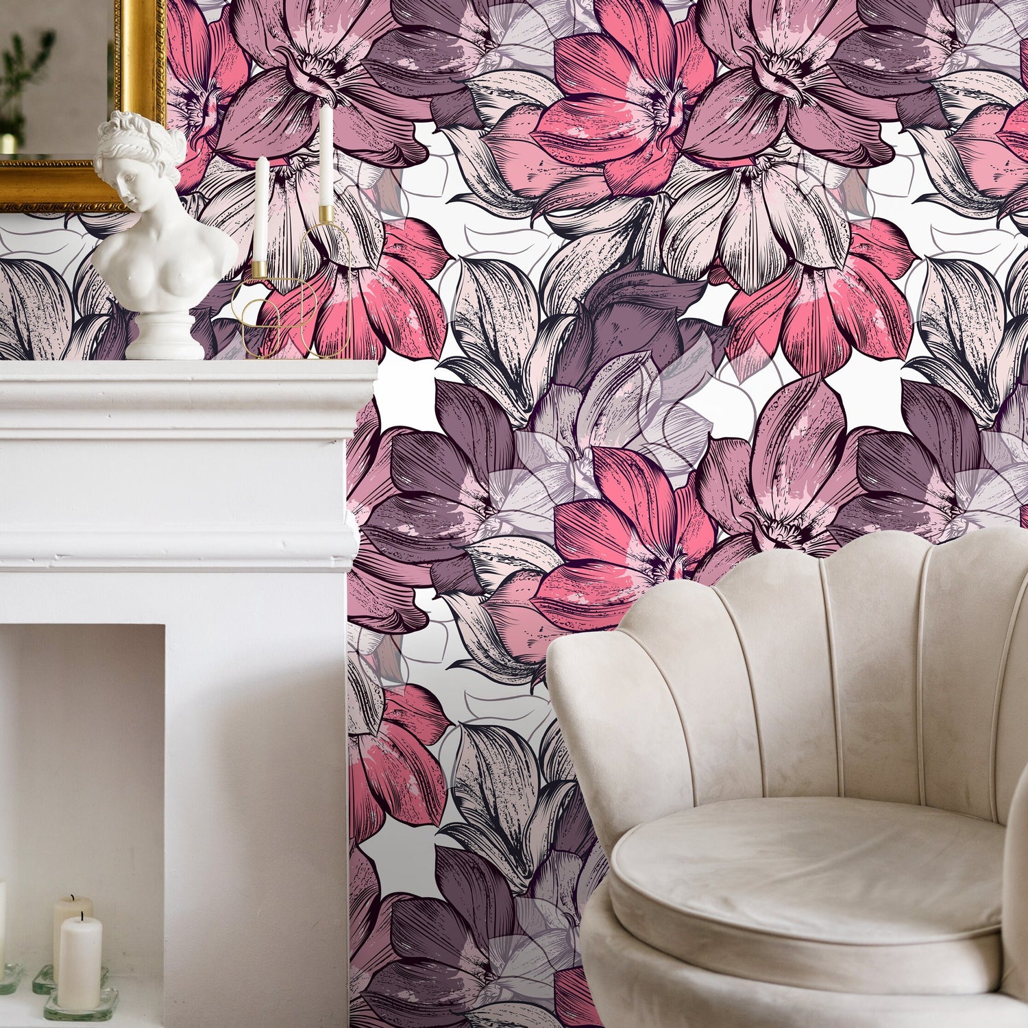 Removable Wallpaper Peel and Stick Wallpaper Wall Paper Wall Mural - Floral Wallpaper - B556