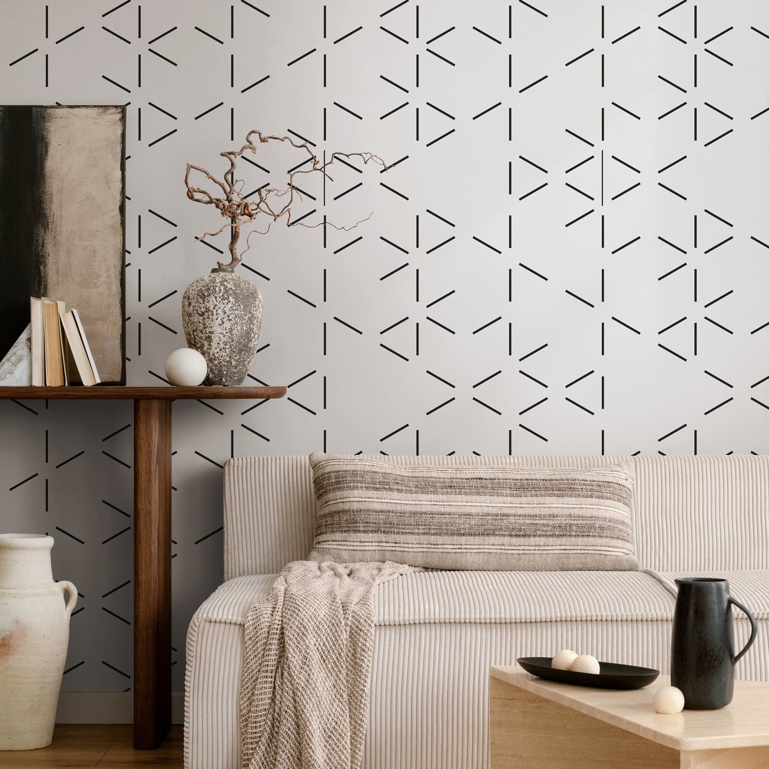 Removable Wallpaper Peel and Stick Wallpaper Wall Paper Wall Mural - Black and White Minimal Wallpaper - B154