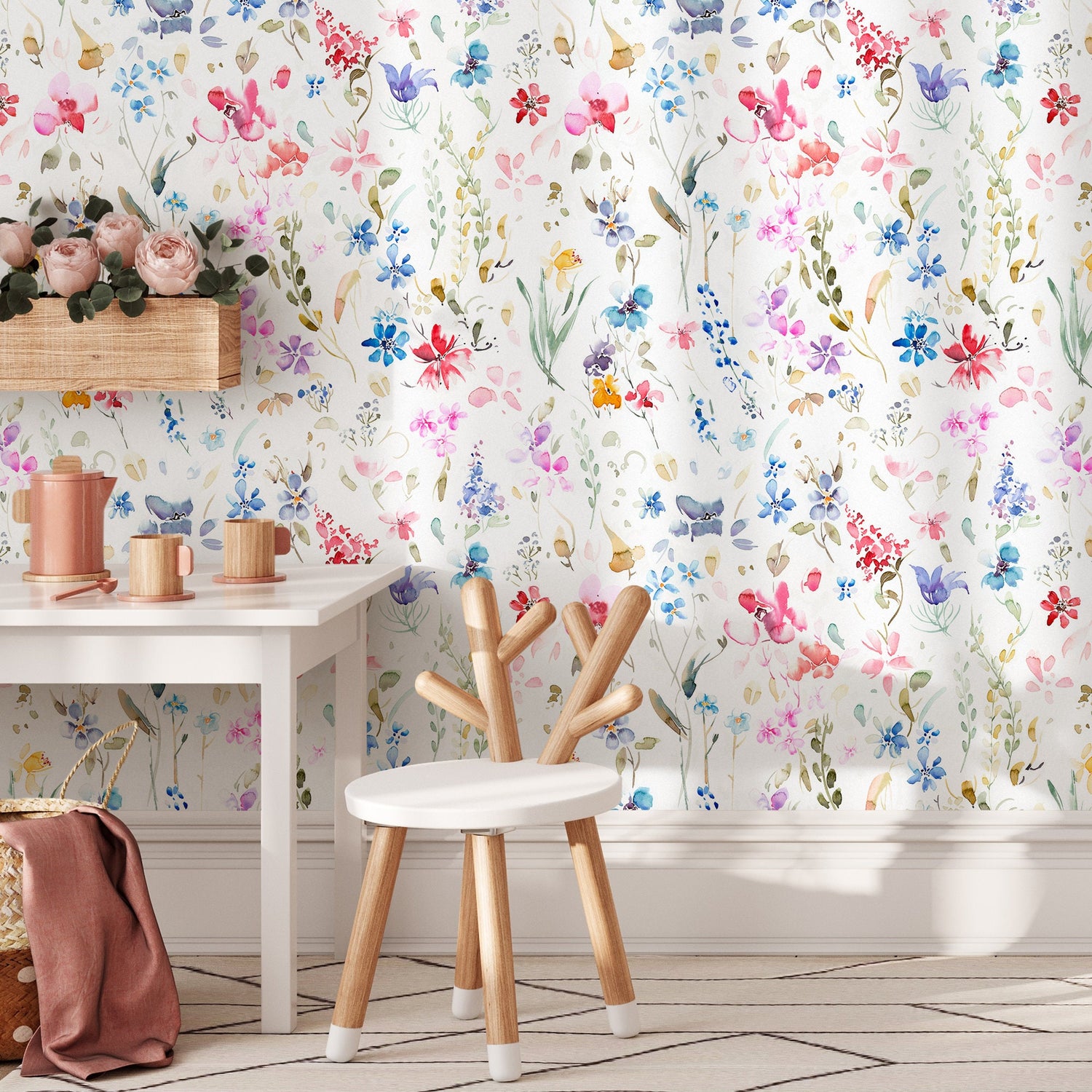 Home Decor Wallpaper Peel and Stick Wallpaper Removable Wallpaper Wall Art Wall Decor Room Decor / Floral Watercolor Wallpaper - B383