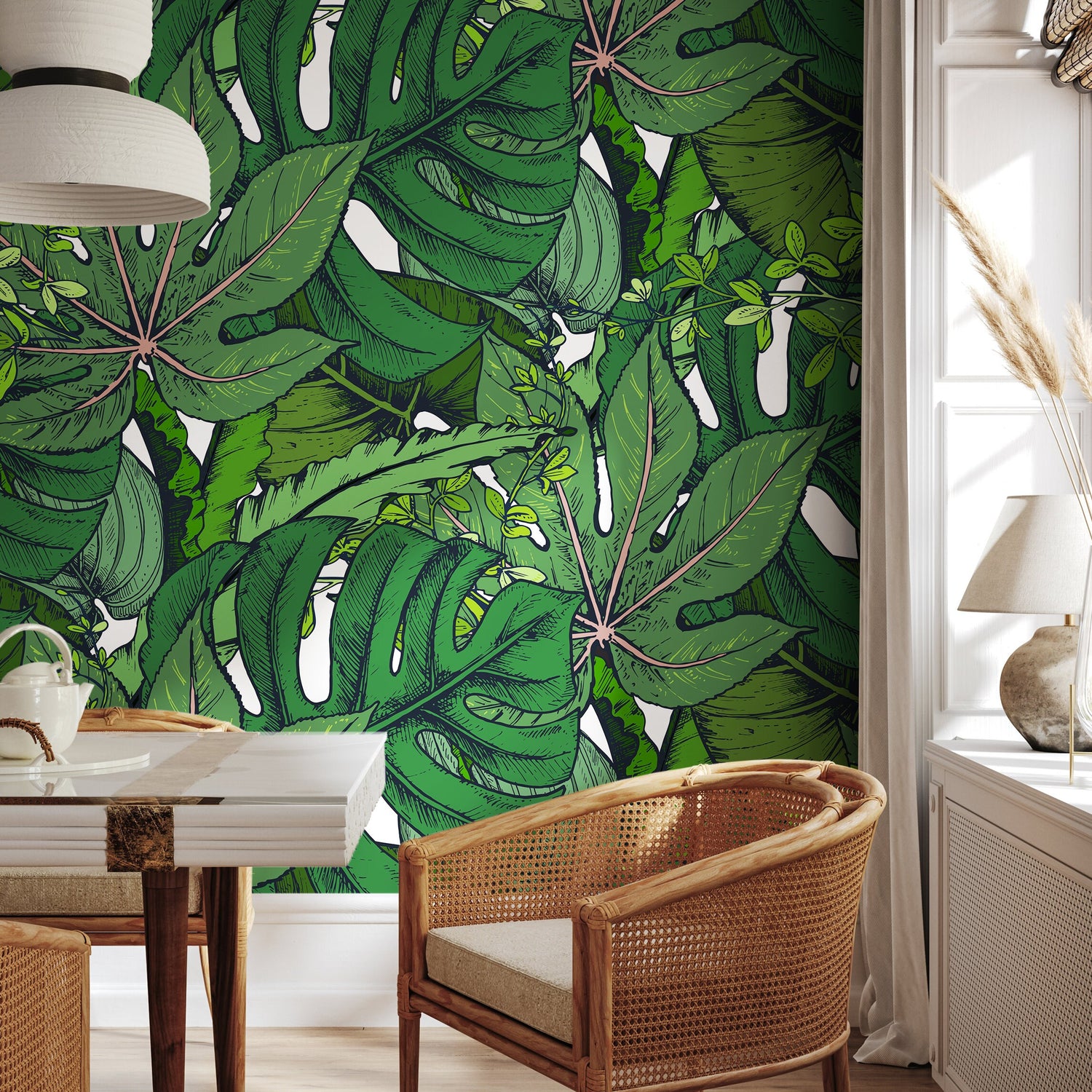 Wall Art Wallpaper Peel and Stick Wallpaper Removable Wallpaper Home Decor Wall Decor Room Decor / Green Leaves Wallpaper - B394