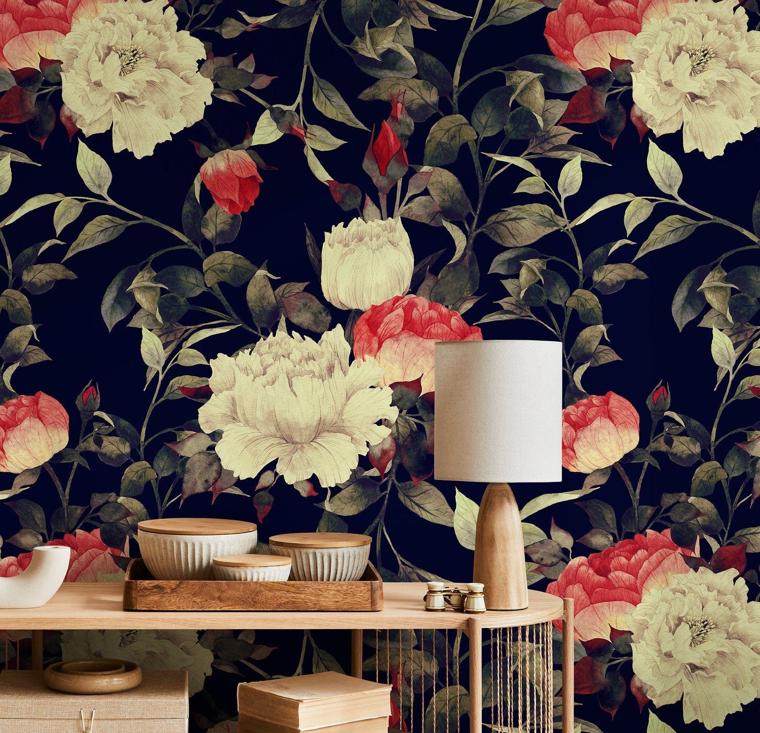 Wallpaper Peel and Stick Wallpaper Removable Wallpaper Home Decor Wall Art Wall Decor Room Decor/ Vintage Dark Floral Roses Wallpaper -B033