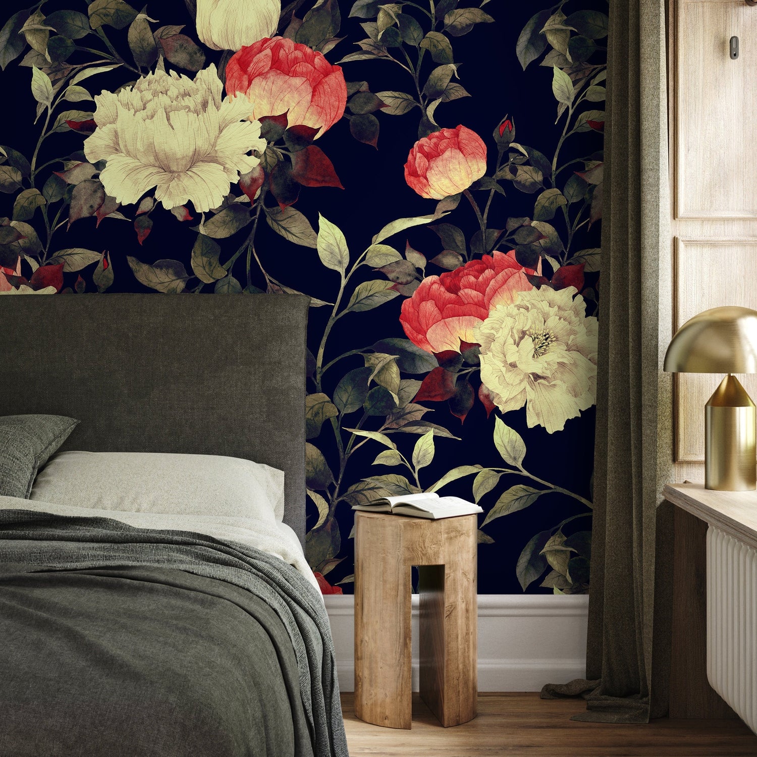 Wallpaper Peel and Stick Wallpaper Removable Wallpaper Home Decor Wall Art Wall Decor Room Decor/ Vintage Dark Floral Roses Wallpaper -B033