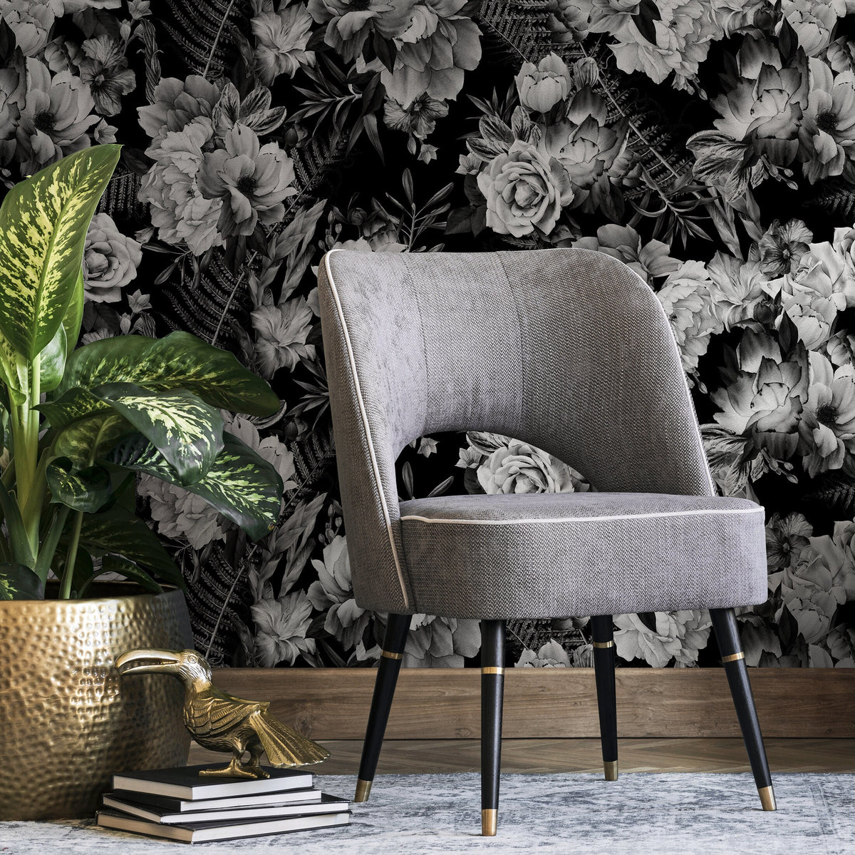 Monochrome Floral Elegance Wallpaper - B099