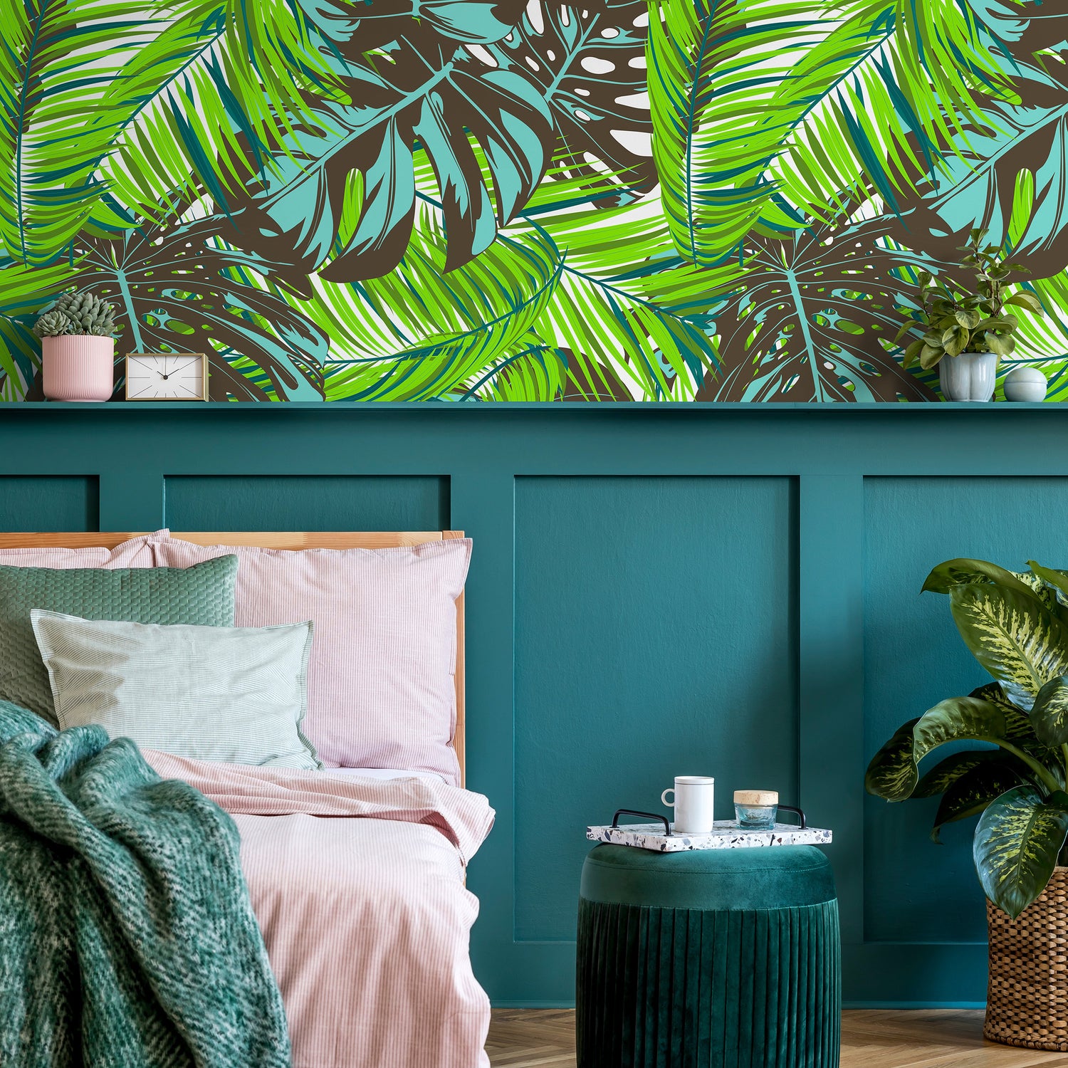 Wallpaper Peel and Stick Wallpaper Removable Wallpaper Home Decor Wall Art Wall Decor Room Decor / Tropical Leaves Wallpaper - B104