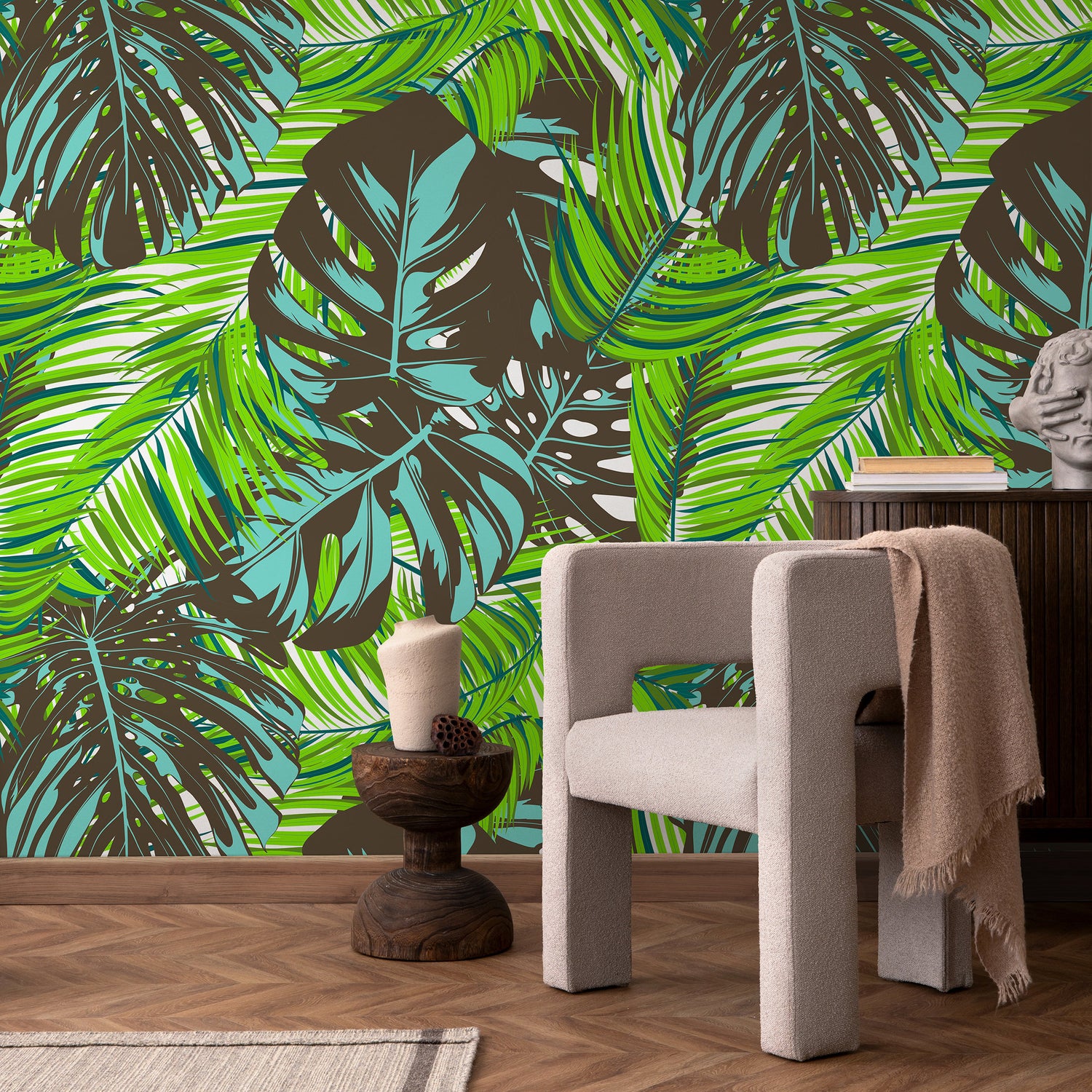 Wallpaper Peel and Stick Wallpaper Removable Wallpaper Home Decor Wall Art Wall Decor Room Decor / Tropical Leaves Wallpaper - B104