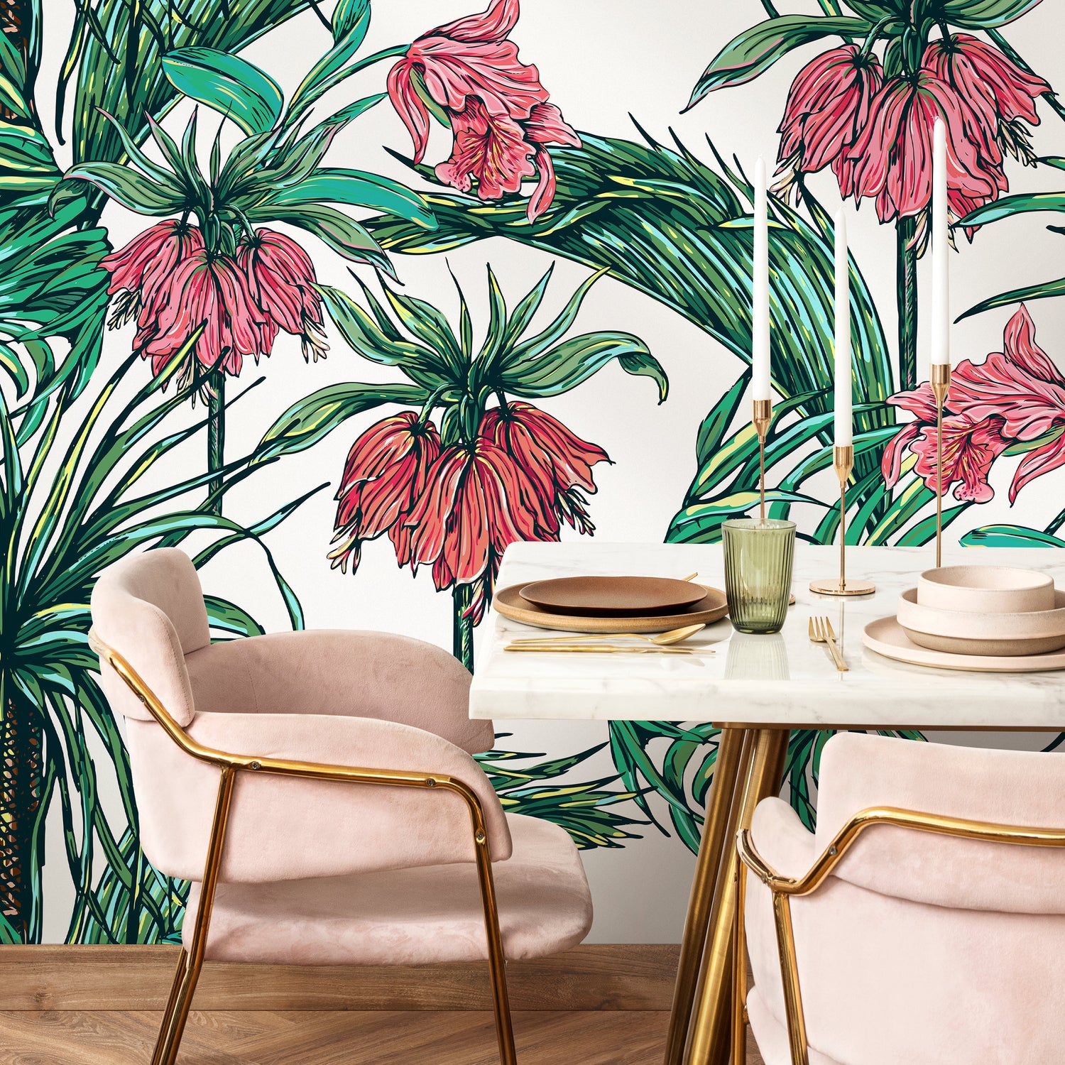 Wallpaper Peel and Stick Wallpaper Removable Wallpaper Home Decor Wall Art Wall Decor Room Decor/ Tropical Floral and Leaves Wallpaper -B114