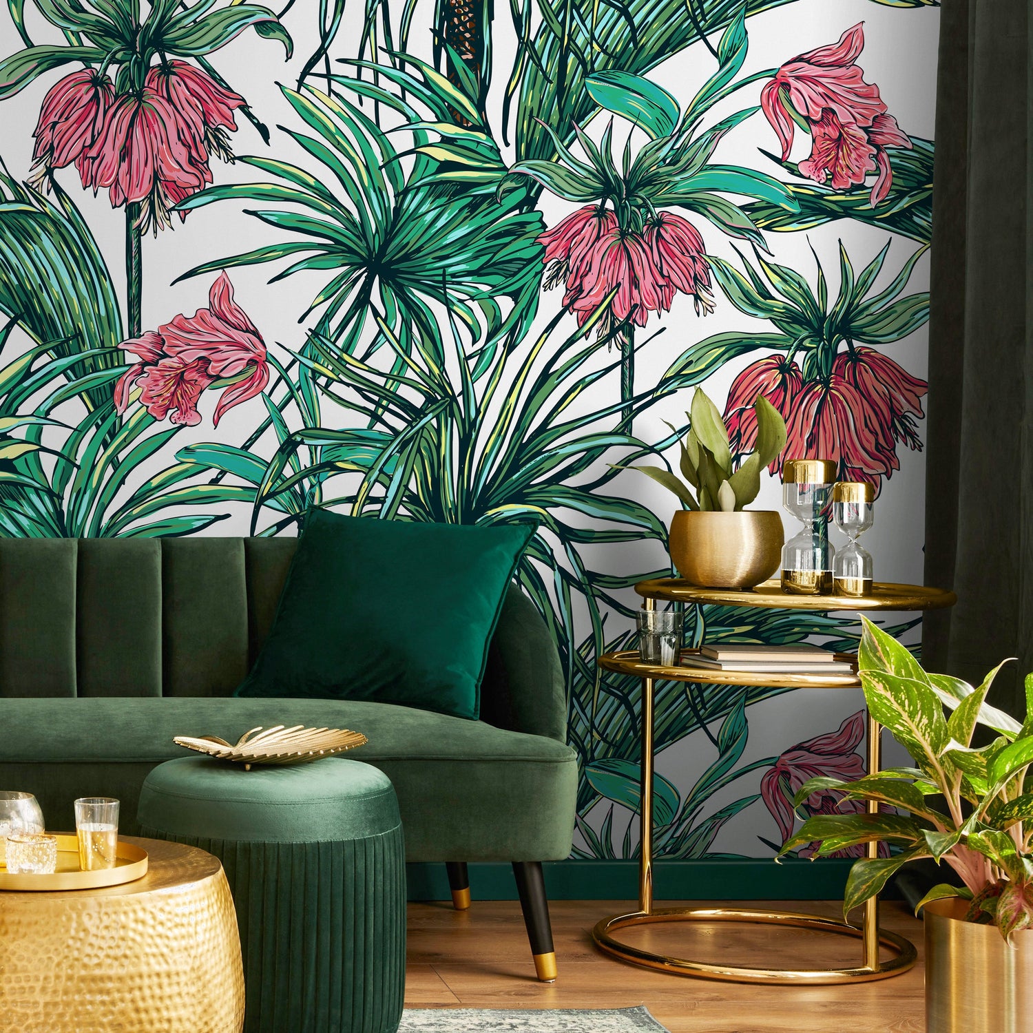 Wallpaper Peel and Stick Wallpaper Removable Wallpaper Home Decor Wall Art Wall Decor Room Decor/ Tropical Floral and Leaves Wallpaper -B114