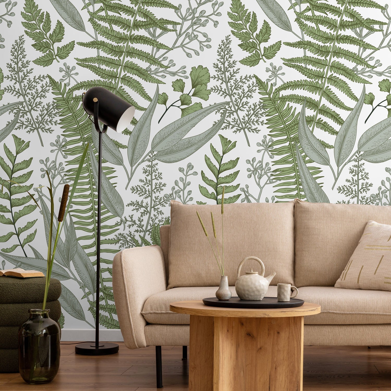 Removable Wallpaper Scandinavian Wallpaper Temporary Wallpaper Ferns Wallpaper Peel and Stick Wallpaper Wall Paper - A530