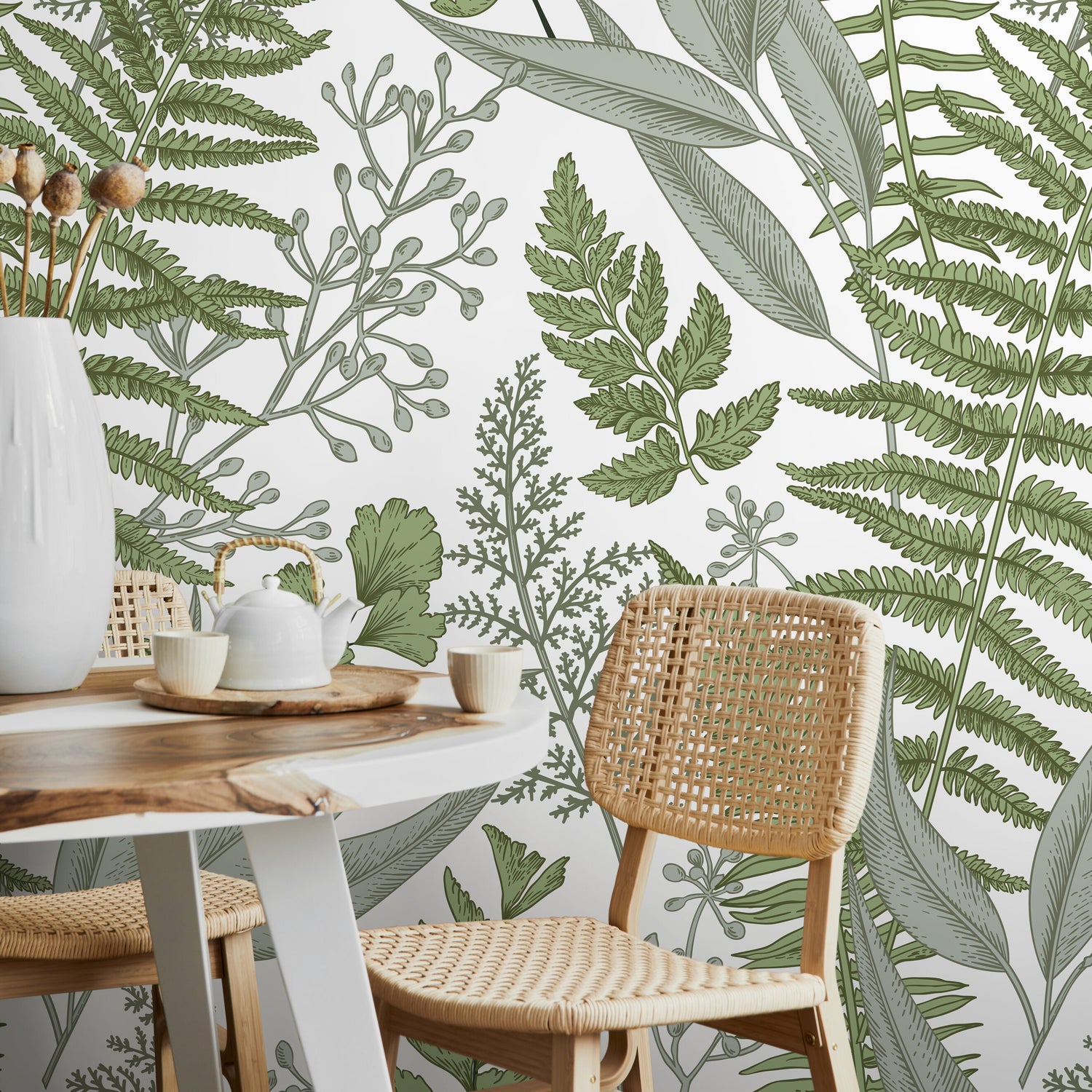 Removable Wallpaper Scandinavian Wallpaper Temporary Wallpaper Ferns Wallpaper Peel and Stick Wallpaper Wall Paper - A530