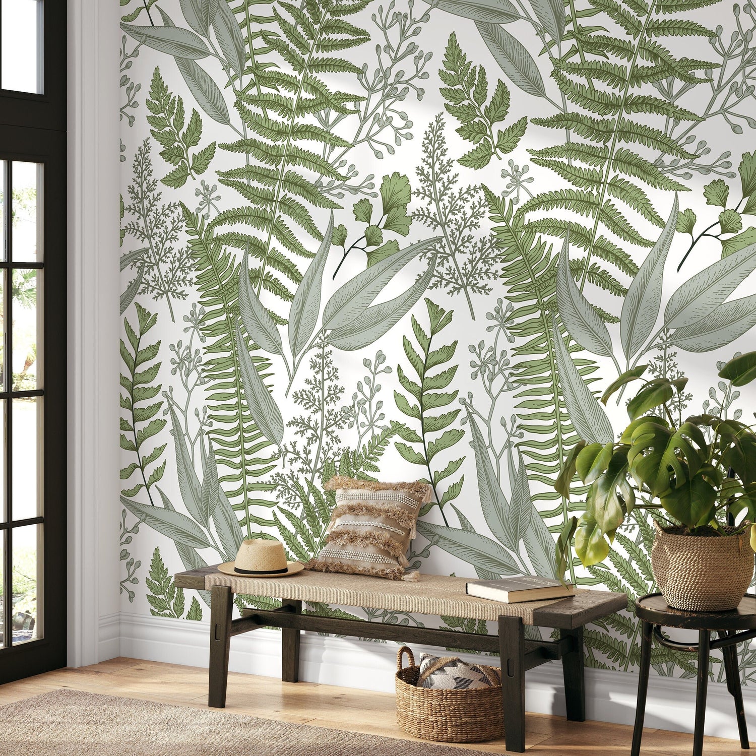 Removable Wallpaper Scandinavian Wallpaper Temporary Wallpaper Ferns Wallpaper Peel and Stick Wallpaper Wall Paper - A530