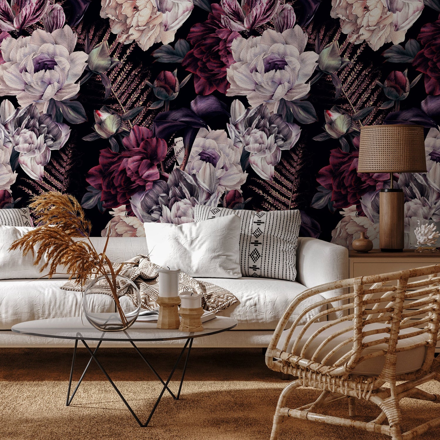 Removable Wallpaper Scandinavian Wallpaper Temporary Wallpaper Dark Floral Wallpaper Peel and Stick Wallpaper Wall Paper - A850