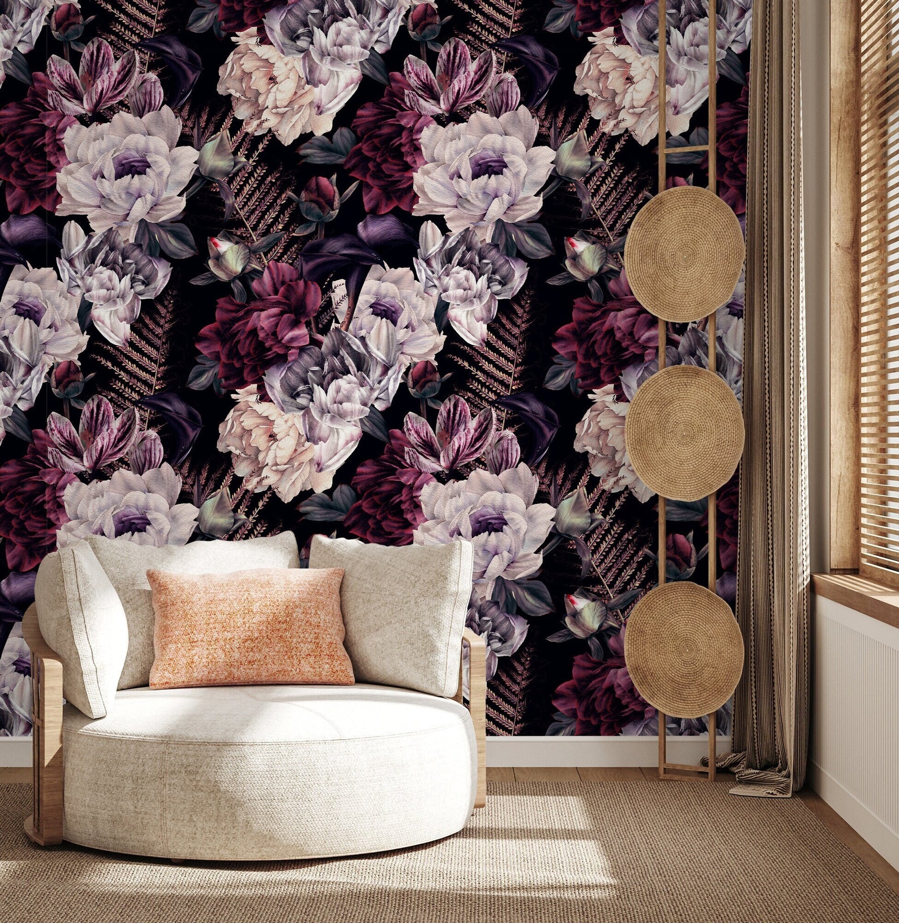 Removable Wallpaper Scandinavian Wallpaper Temporary Wallpaper Dark Floral Wallpaper Peel and Stick Wallpaper Wall Paper - A850