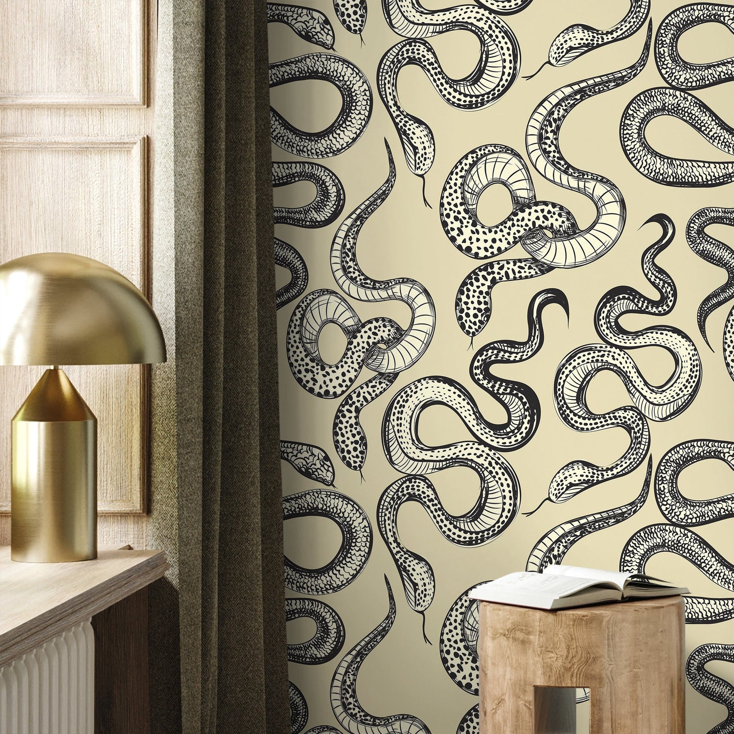 Yellow Snake Boho Wallpaper / Peel and Stick Wallpaper Removable Wallpaper Home Decor Wall Art Wall Decor Room Decor - C724