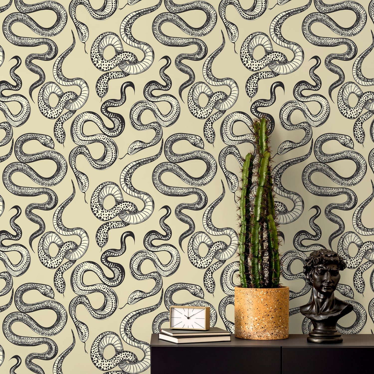 Yellow Snake Boho Wallpaper / Peel and Stick Wallpaper Removable Wallpaper Home Decor Wall Art Wall Decor Room Decor - C724