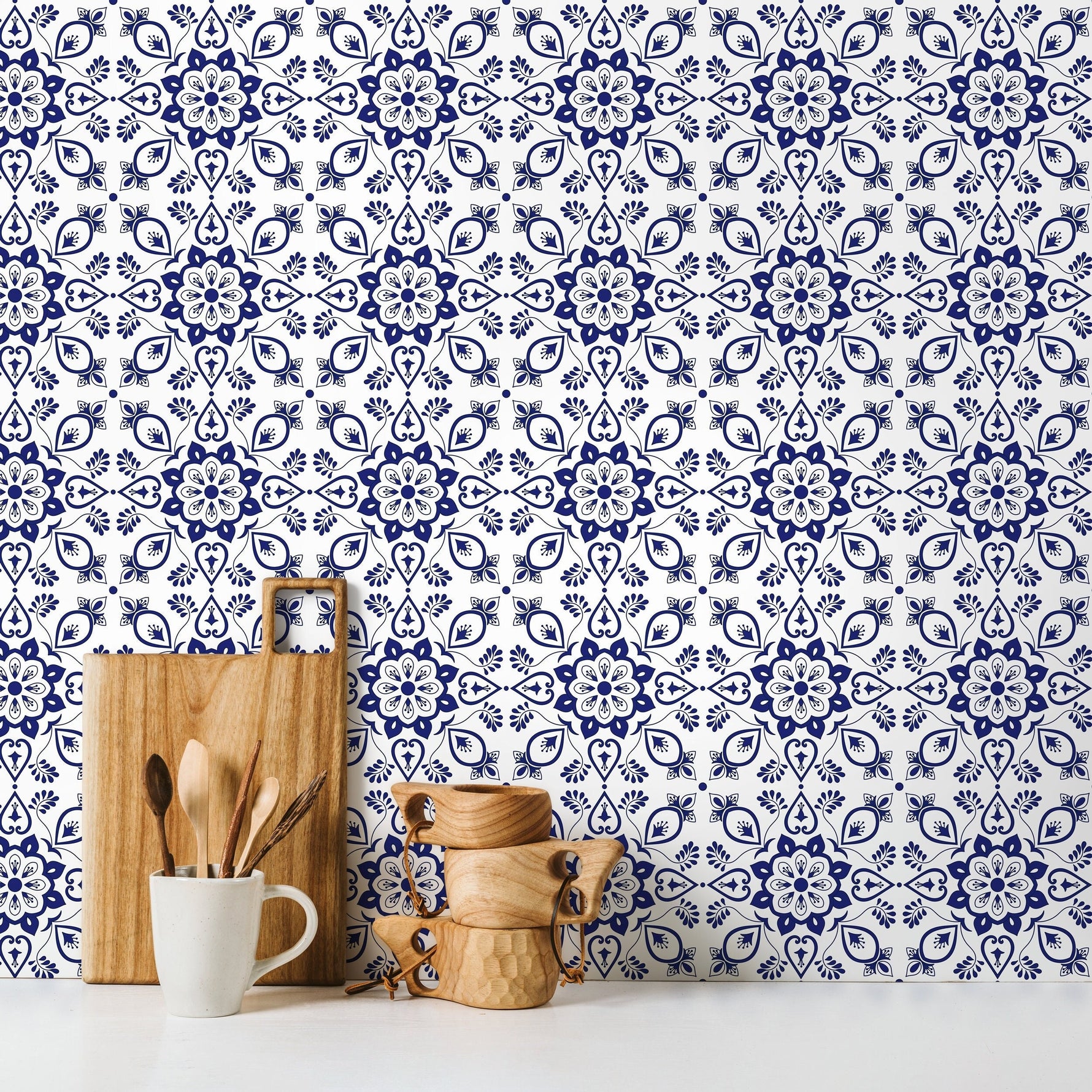 Ornamental Flowers Wallpaper - Removable Wallpaper Peel and Stick Wallpaper Wall Paper - C299