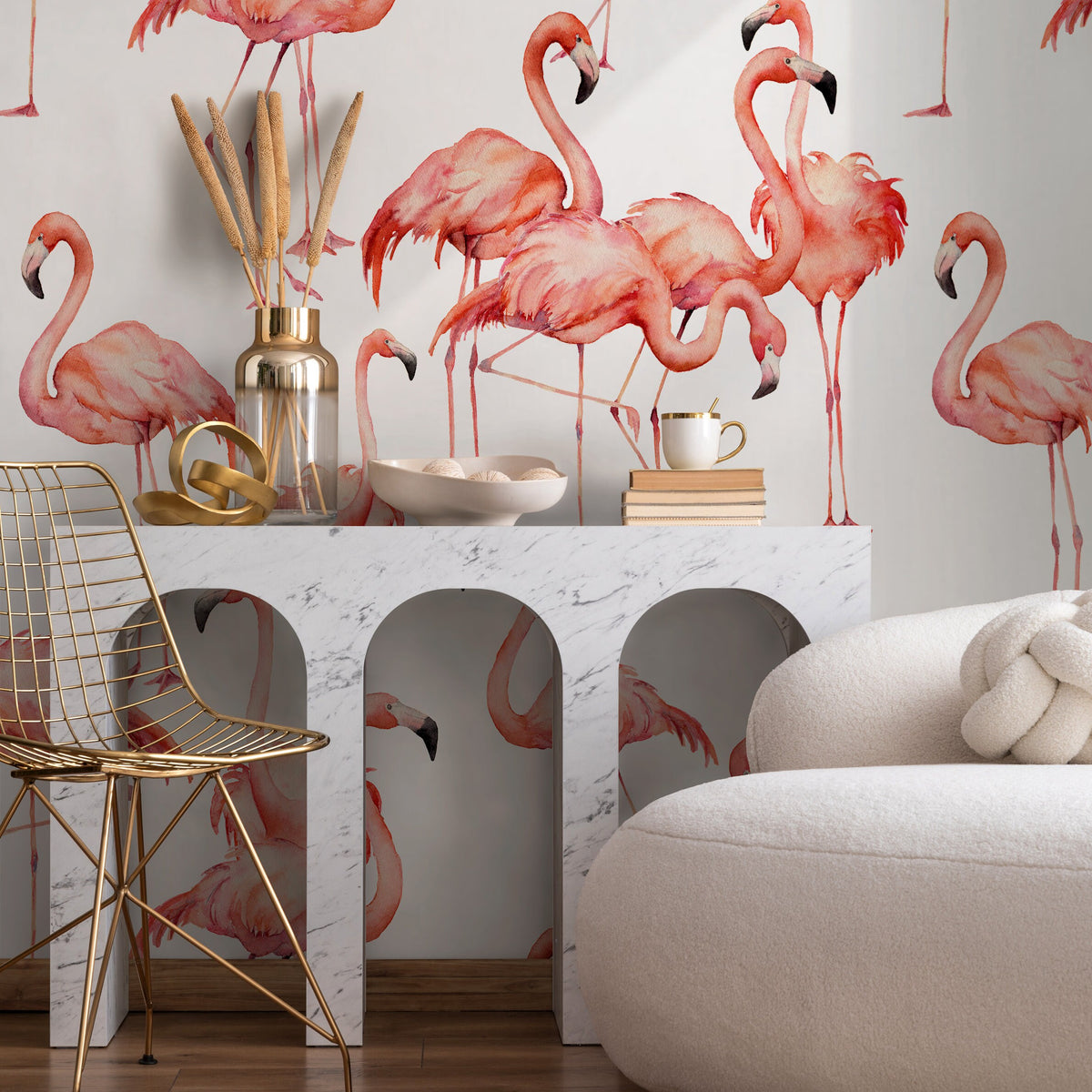 Watercolor Flamingos Wallpaper - Removable Wallpaper Peel and Stick Wallpaper Wall Paper Wall Mural - B323