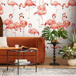 Watercolor Flamingos Wallpaper - Removable Wallpaper Peel and Stick Wallpaper Wall Paper Wall Mural - B323