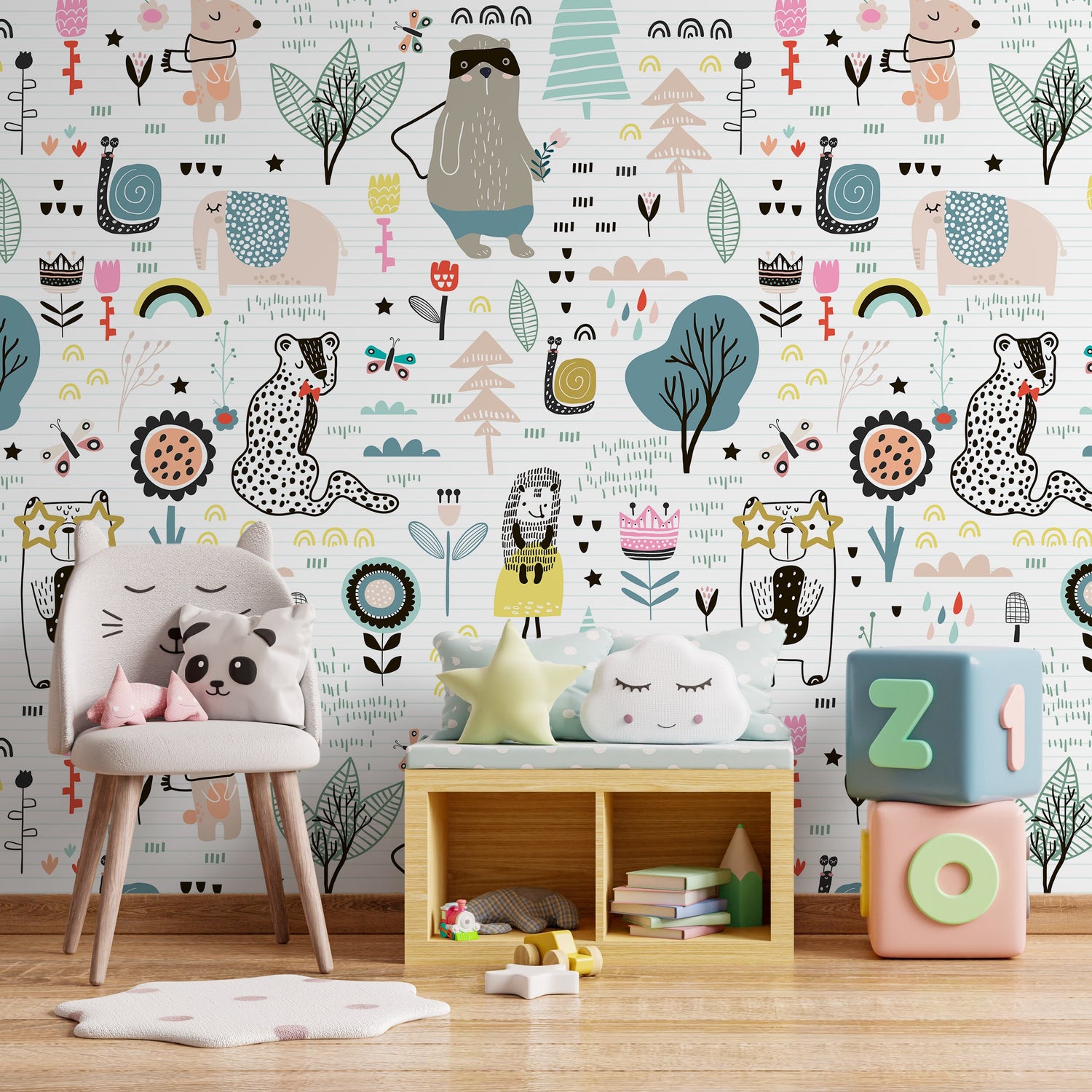 Removable Wallpaper, Scandinavian Wallpaper, Temporary Wallpaper, Kids Wallpaper, Peel and Stick Wallpaper, Wall Paper, Boho - B331