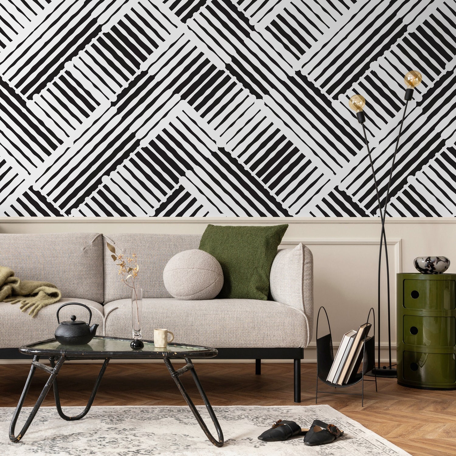 Removable Wallpaper Peel and Stick Wallpaper Wall Paper Wall Mural - Black and White Minimal Wallpaper - B409