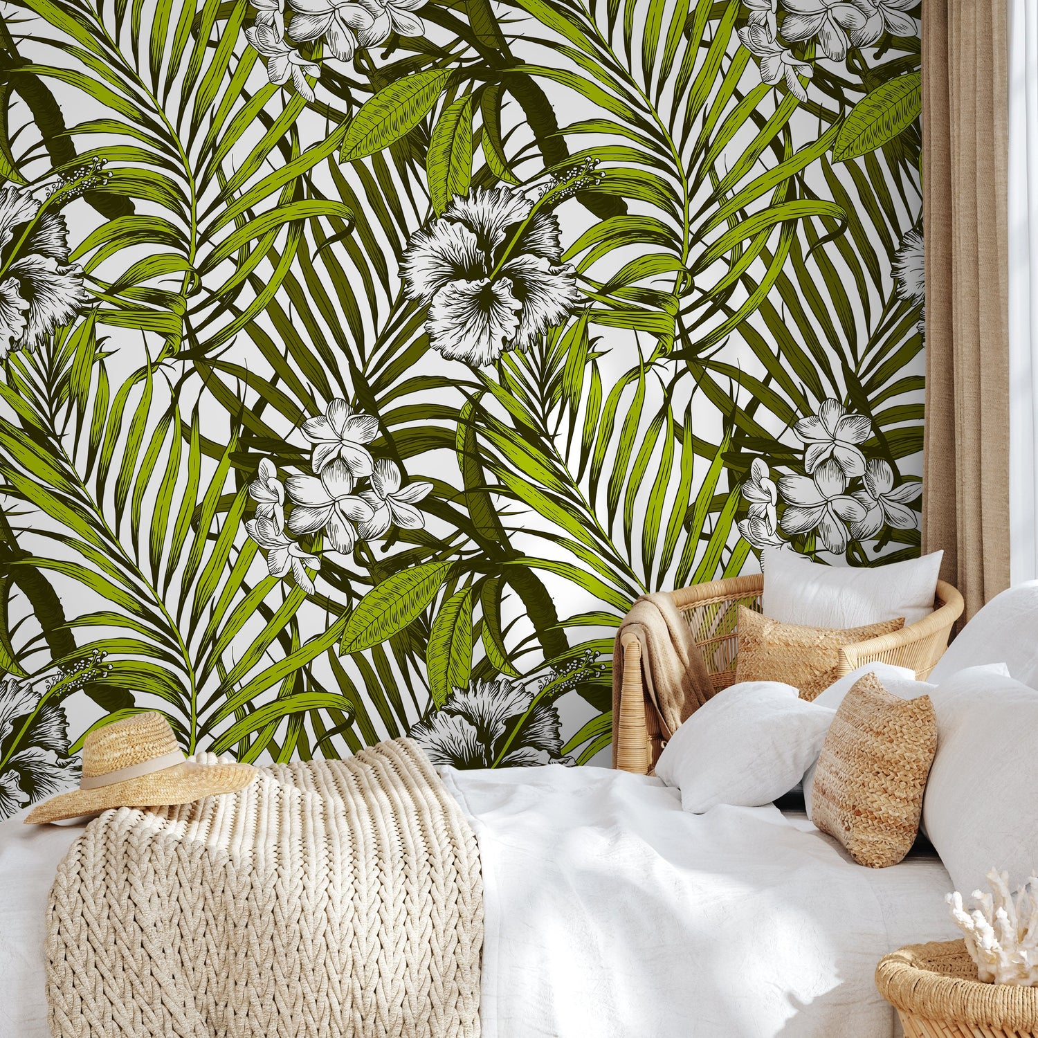 Removable Wallpaper Peel and Stick Wallpaper Wall Paper Wall Mural - Colorful Tropical Leaves Wallpaper - B420