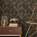 Removable Wallpaper Peel and Stick Wallpaper Wall Paper Wall Mural - Art Deco Black and Non-Metalic Yellow Gold Color - B520