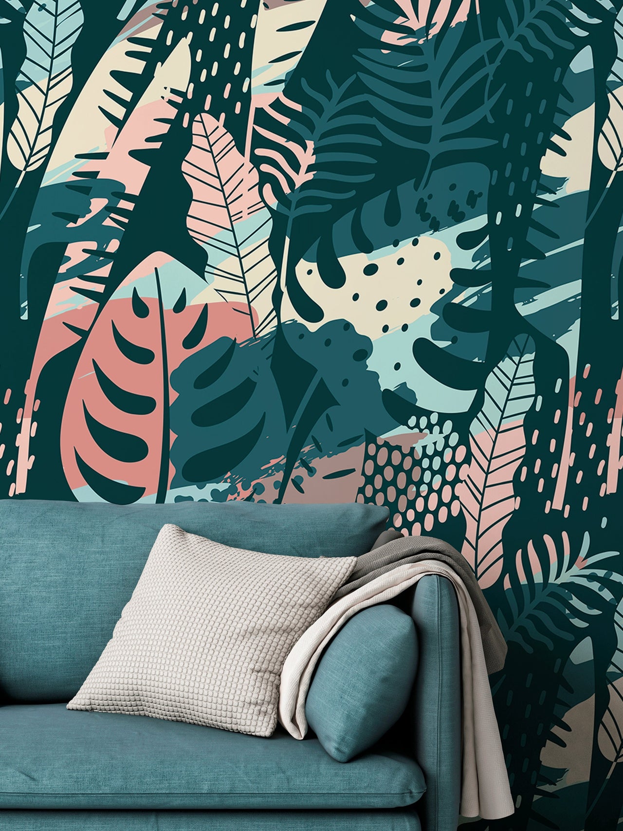 Wallpaper Peel and Stick Wallpaper Removable Wallpaper Home Decor Wall Decor Room Decor / Tropical Abstract Monstera Leaf Wallpaper - A832