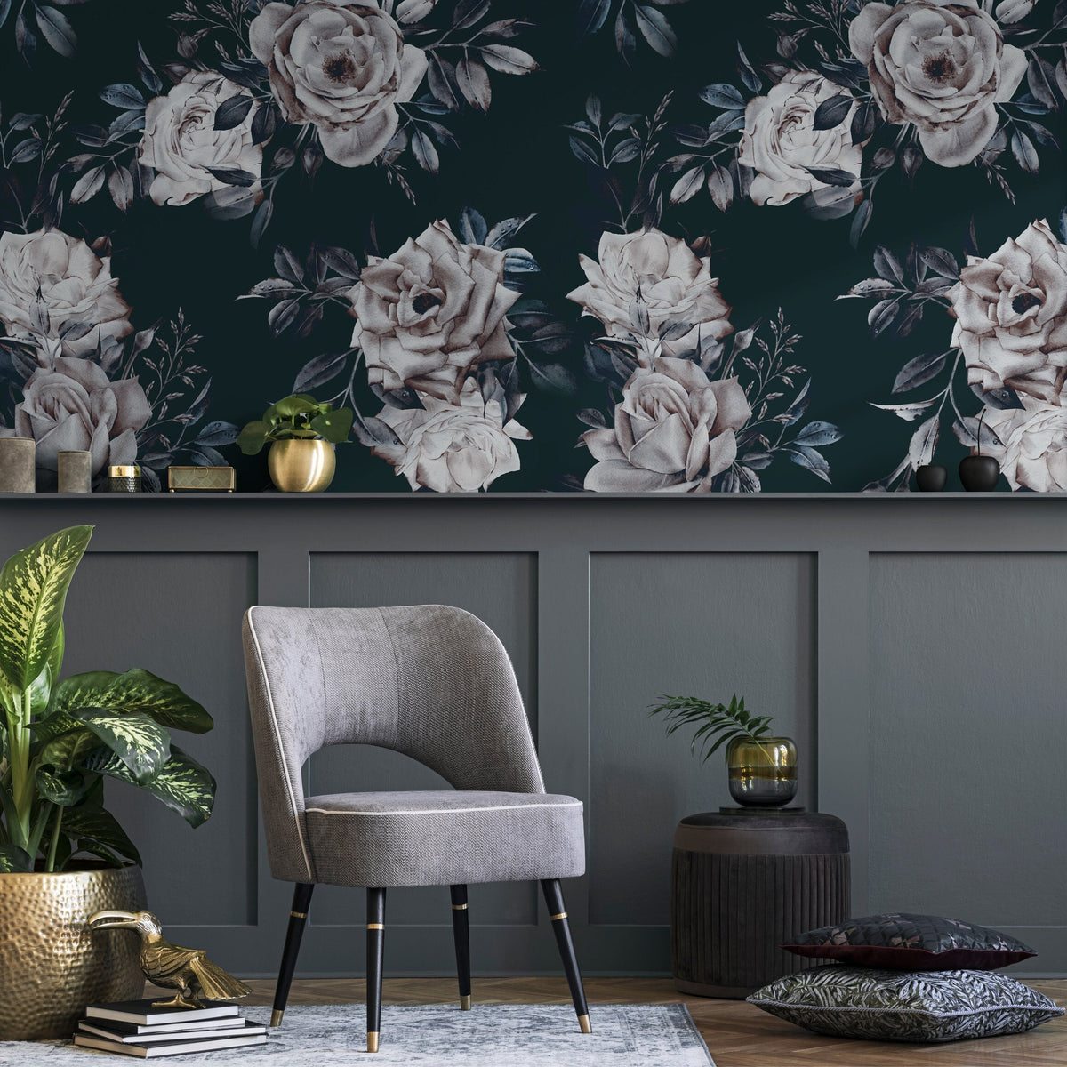 Elegant Floral Noir Wallpaper - B223