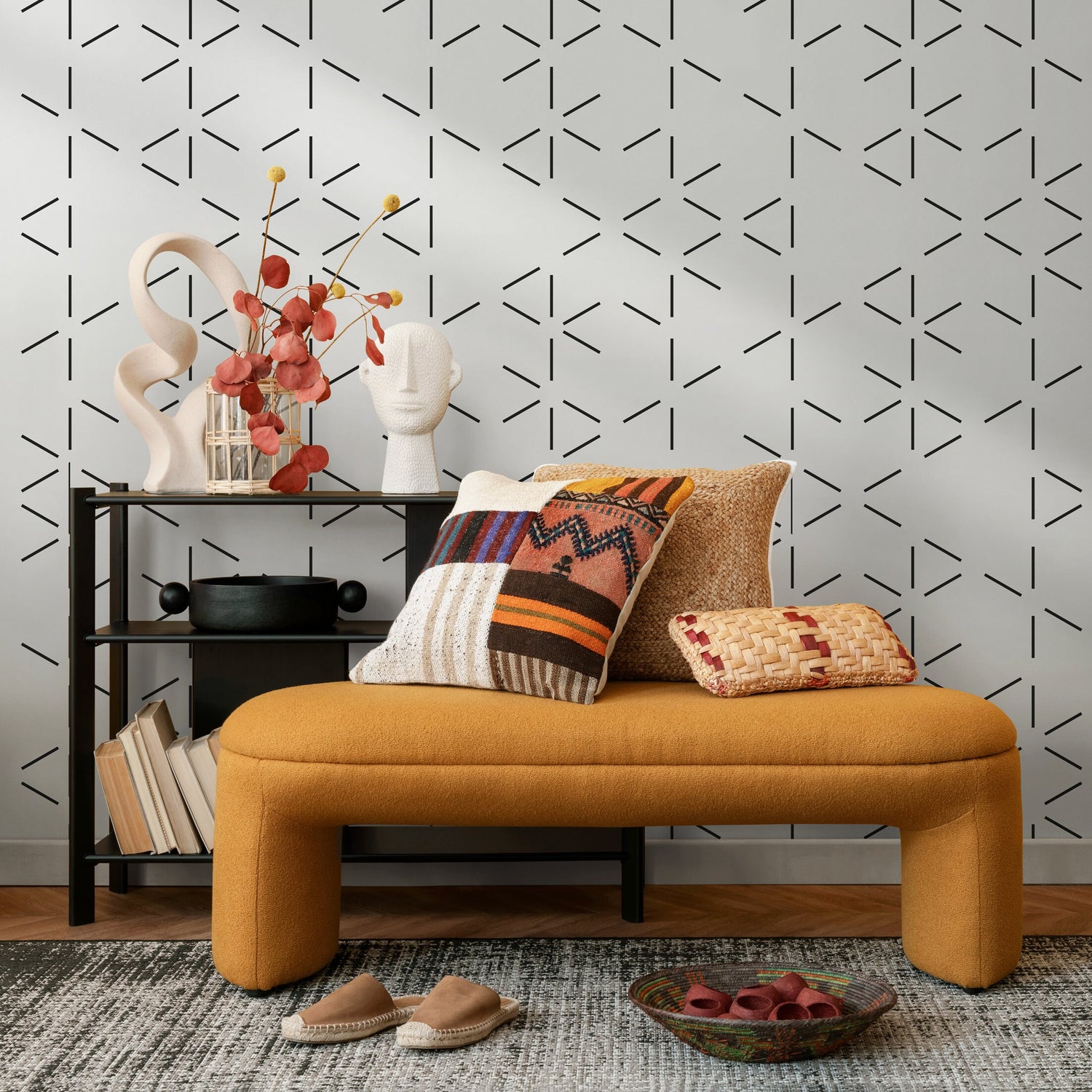 Removable Wallpaper Peel and Stick Wallpaper Wall Paper Wall Mural - Black and White Minimal Wallpaper - B154