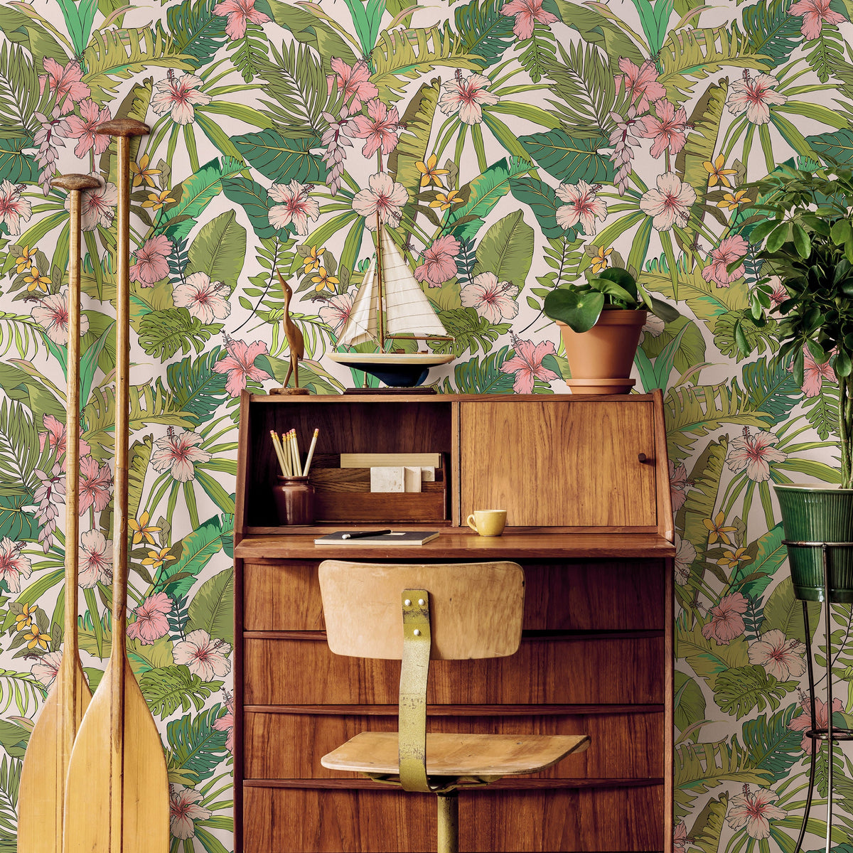 Tropical Hawaiian Wallpaper - Removable Wallpaper Peel and Stick Wallpaper Wall Paper - B291